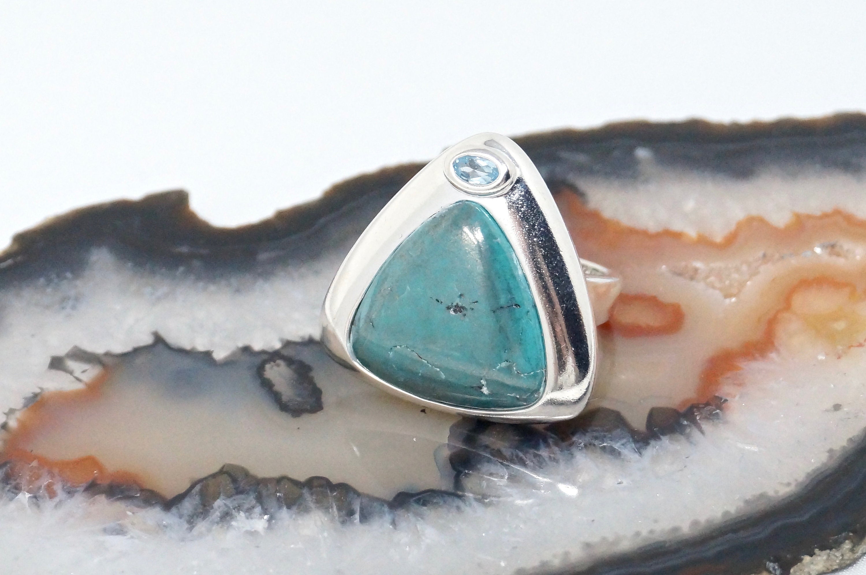 Vintage Southwestern Style Blue Turquoise Blue Topaz Ring Sterling - Size 5.5