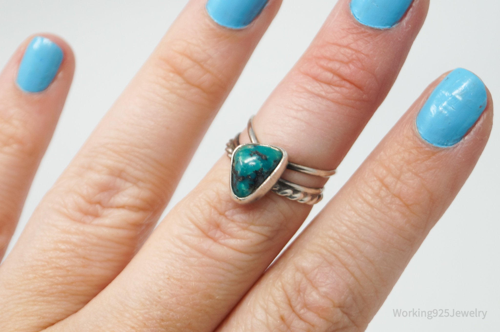 Vtg Native American Turquoise Unsigned Sterling Silver Ring - Sz 5.75