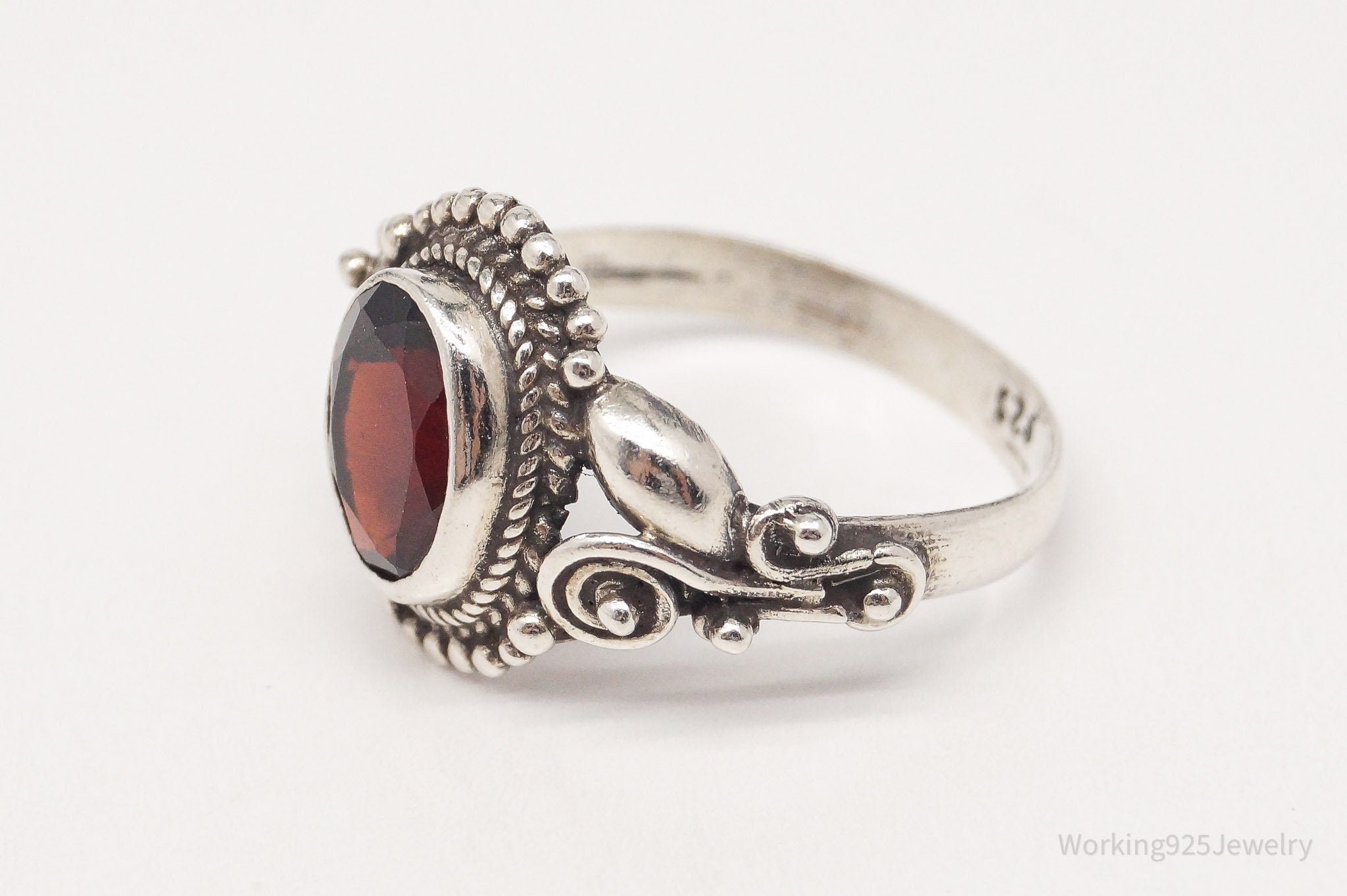 Vintage Garnet Sterling Silver Ring - Size 6