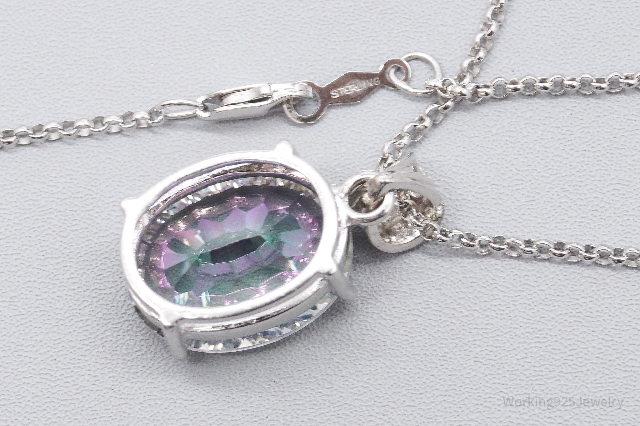 Vintage Large Mystic Topaz Sterling Silver Necklace 18"