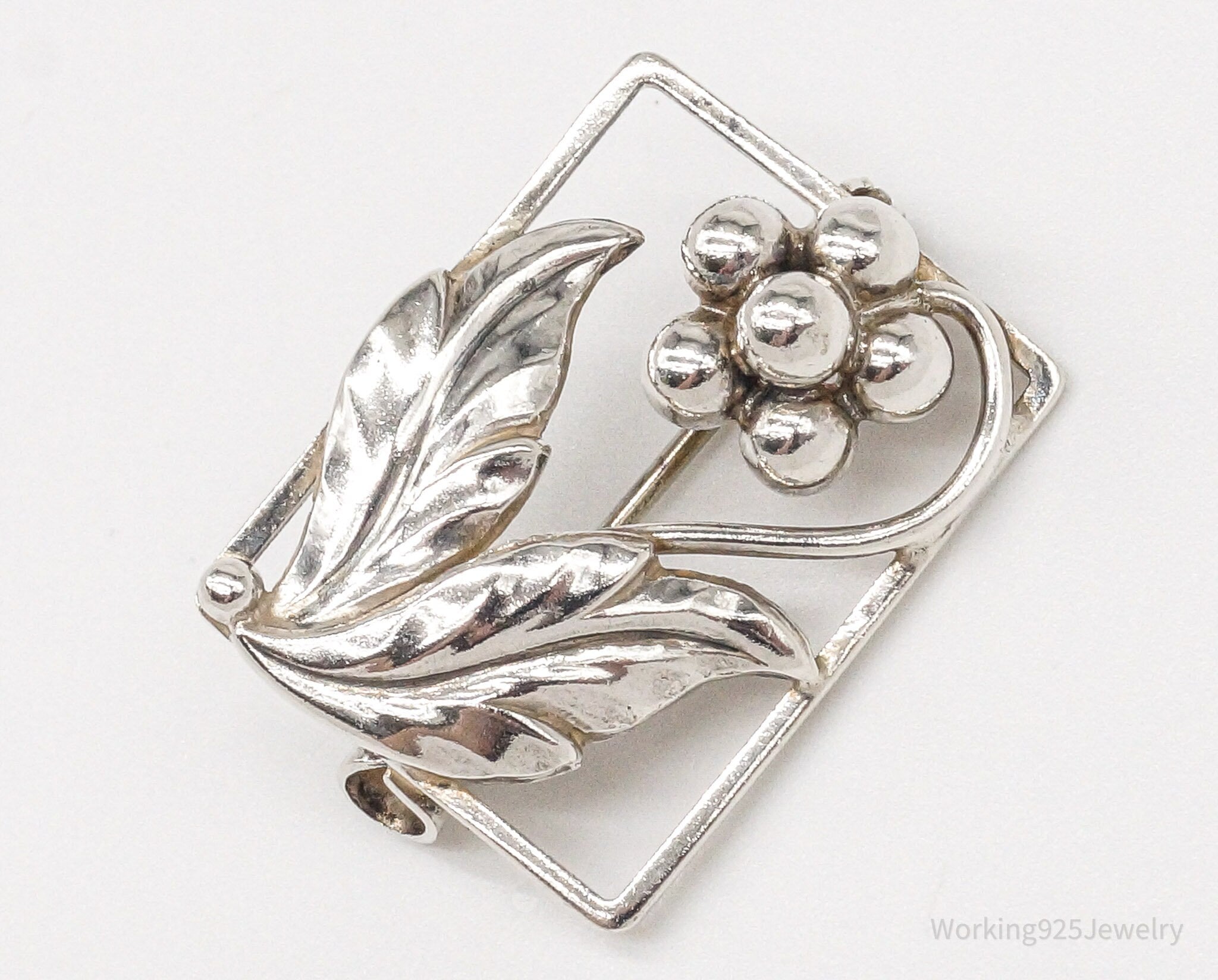 Rare Vintage Denmark Designer John L Modernist Flower Sterling Silver Brooch