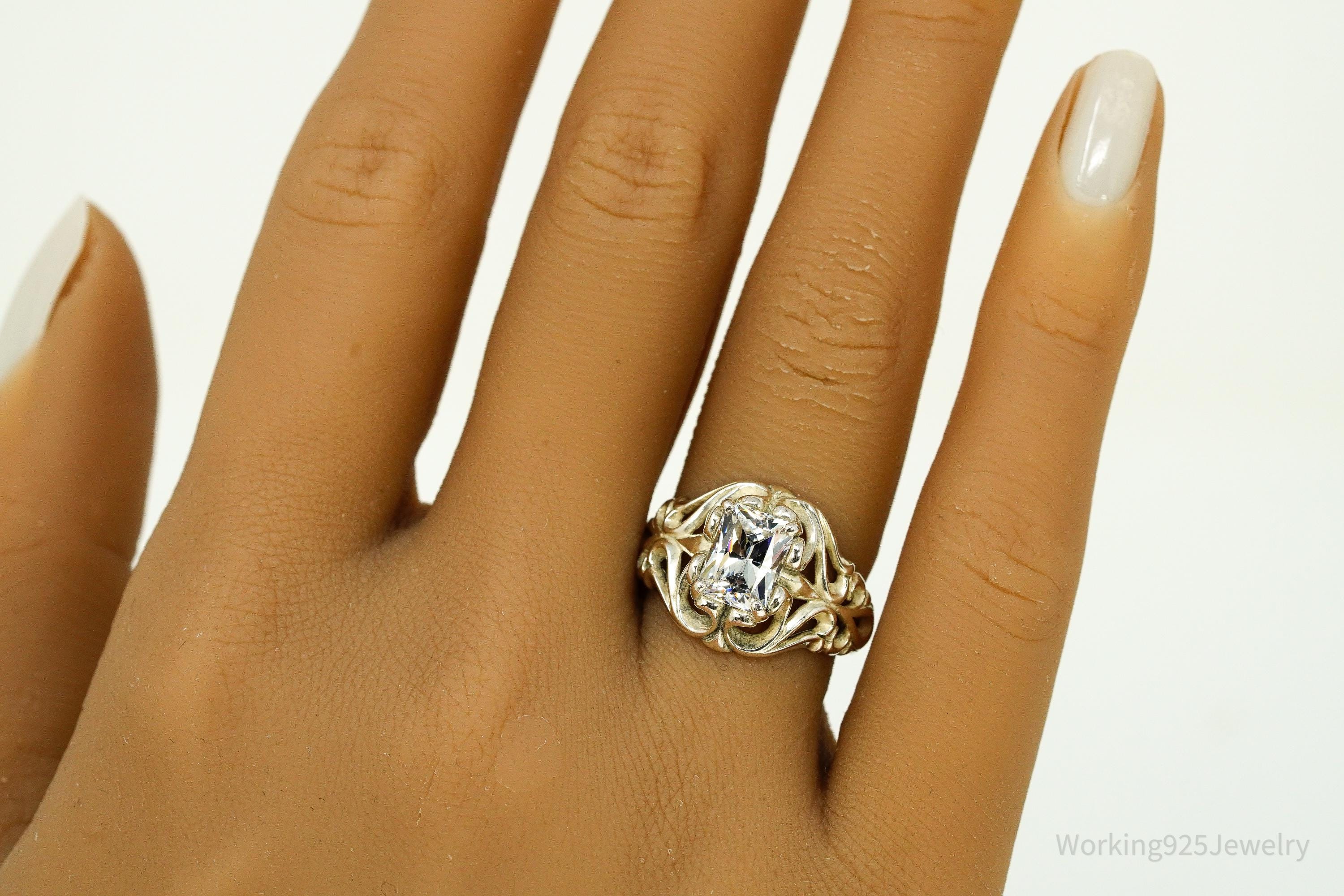Vintage Designer Kabana Cubic Zirconia Sterling Silver Ring - Size 7.25