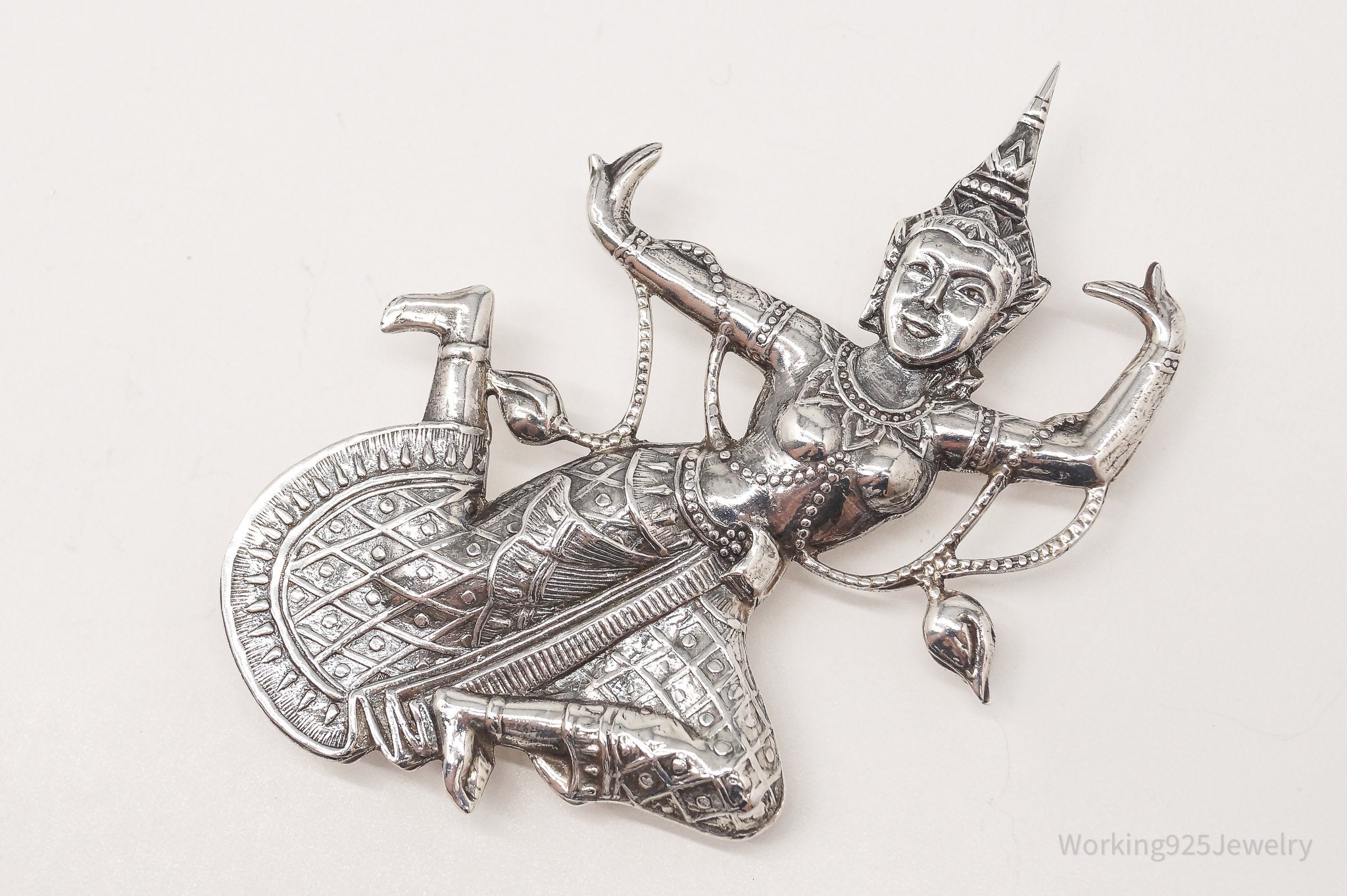 Large Vintage Thainakon Dancer Sterling Silver Brooch Pin