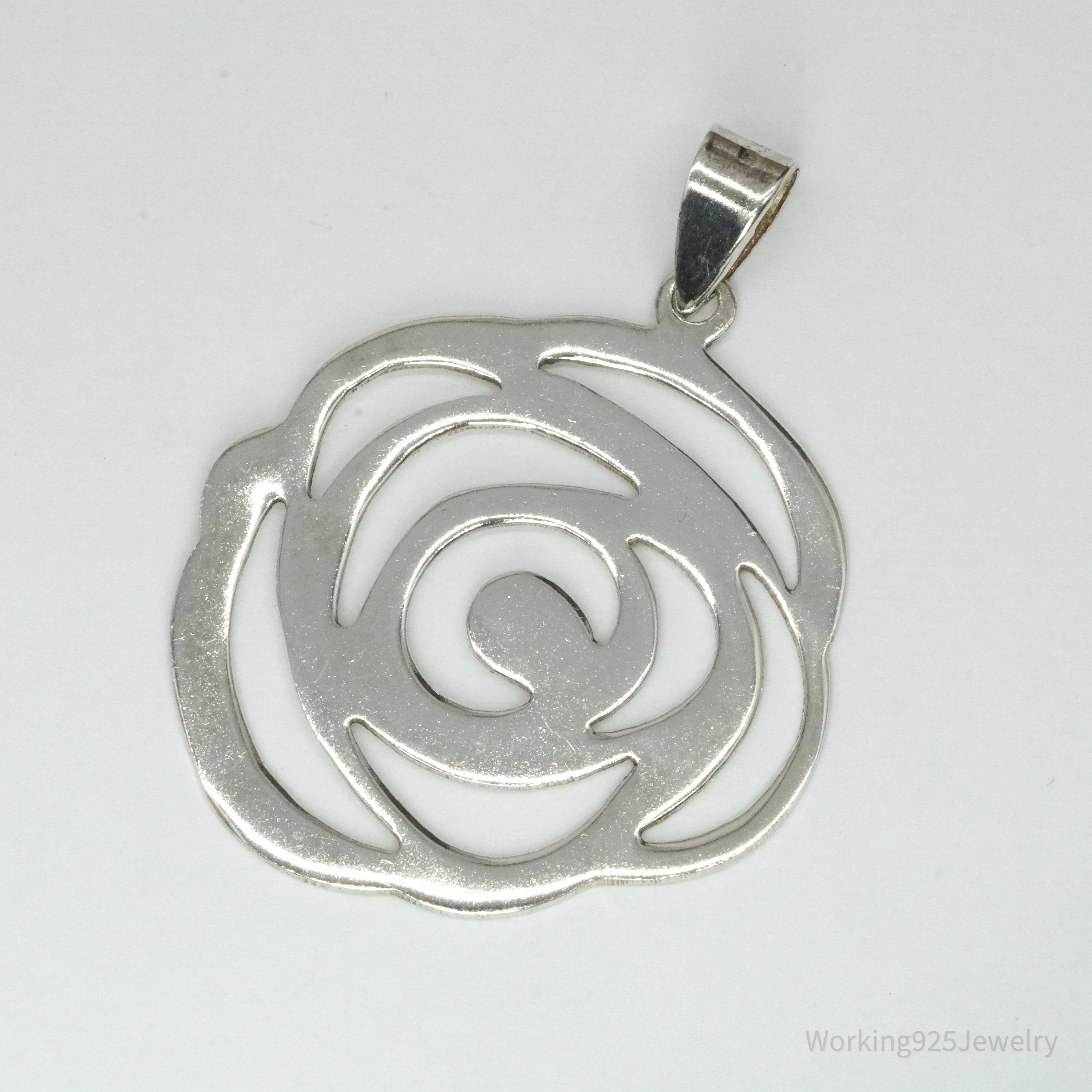 Large Vintage Sterling Silver Modernist Style Rose Pendant