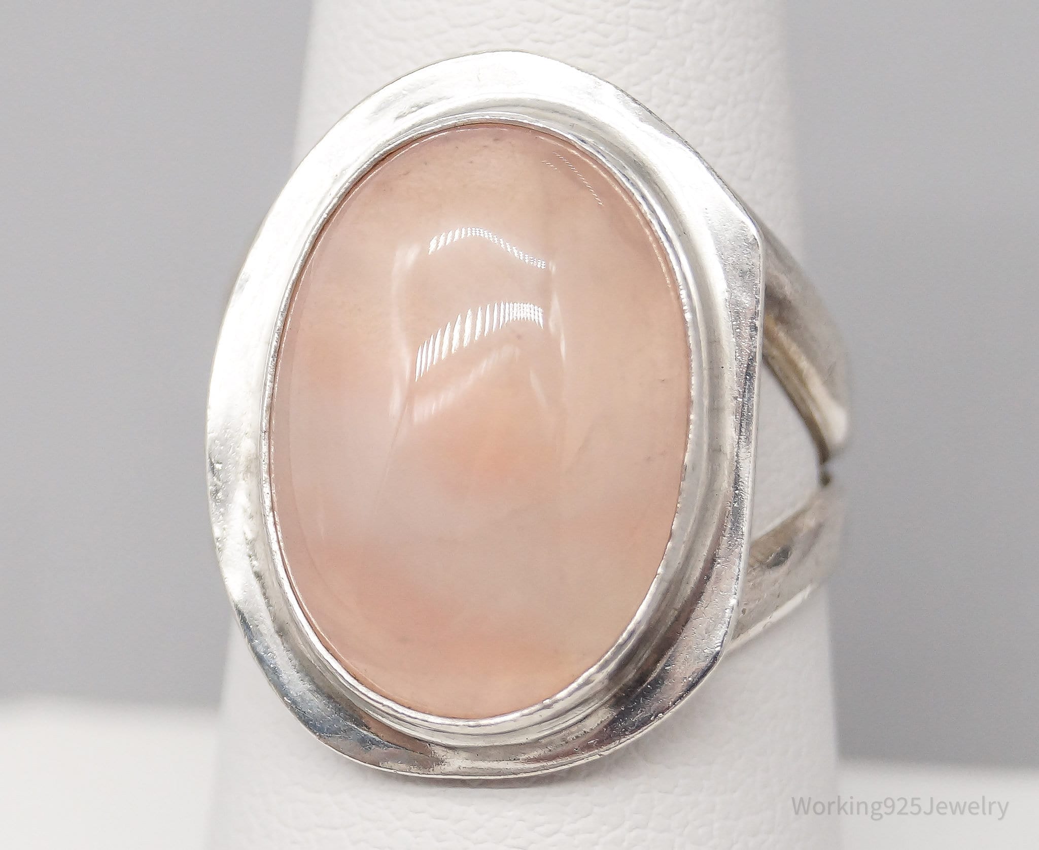 Vintage Rose Quartz Sterling Silver Ring - Size 7.75