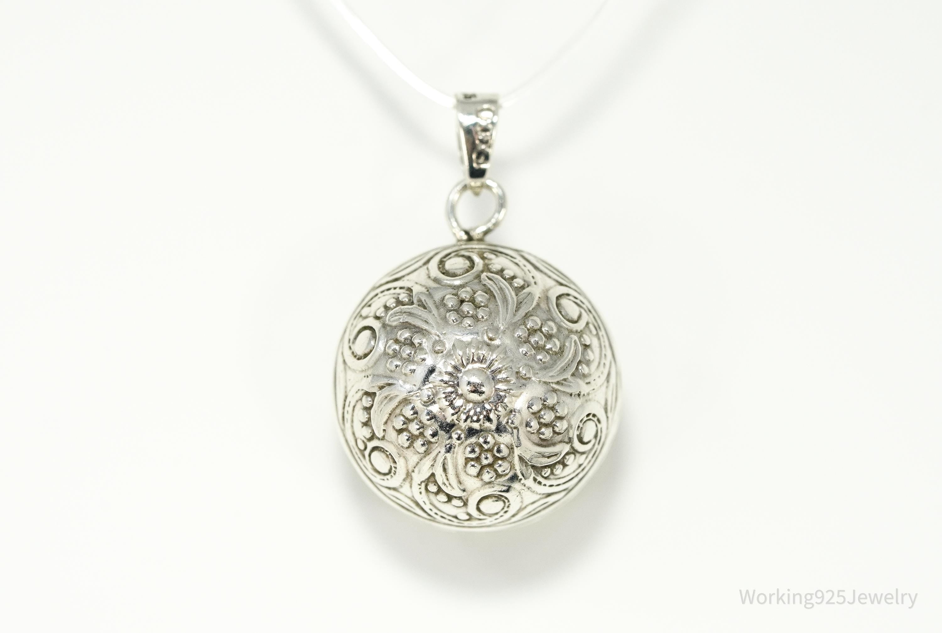 Vintage Ornate Sterling Silver Harmony Jingle Bell Ball Pendant