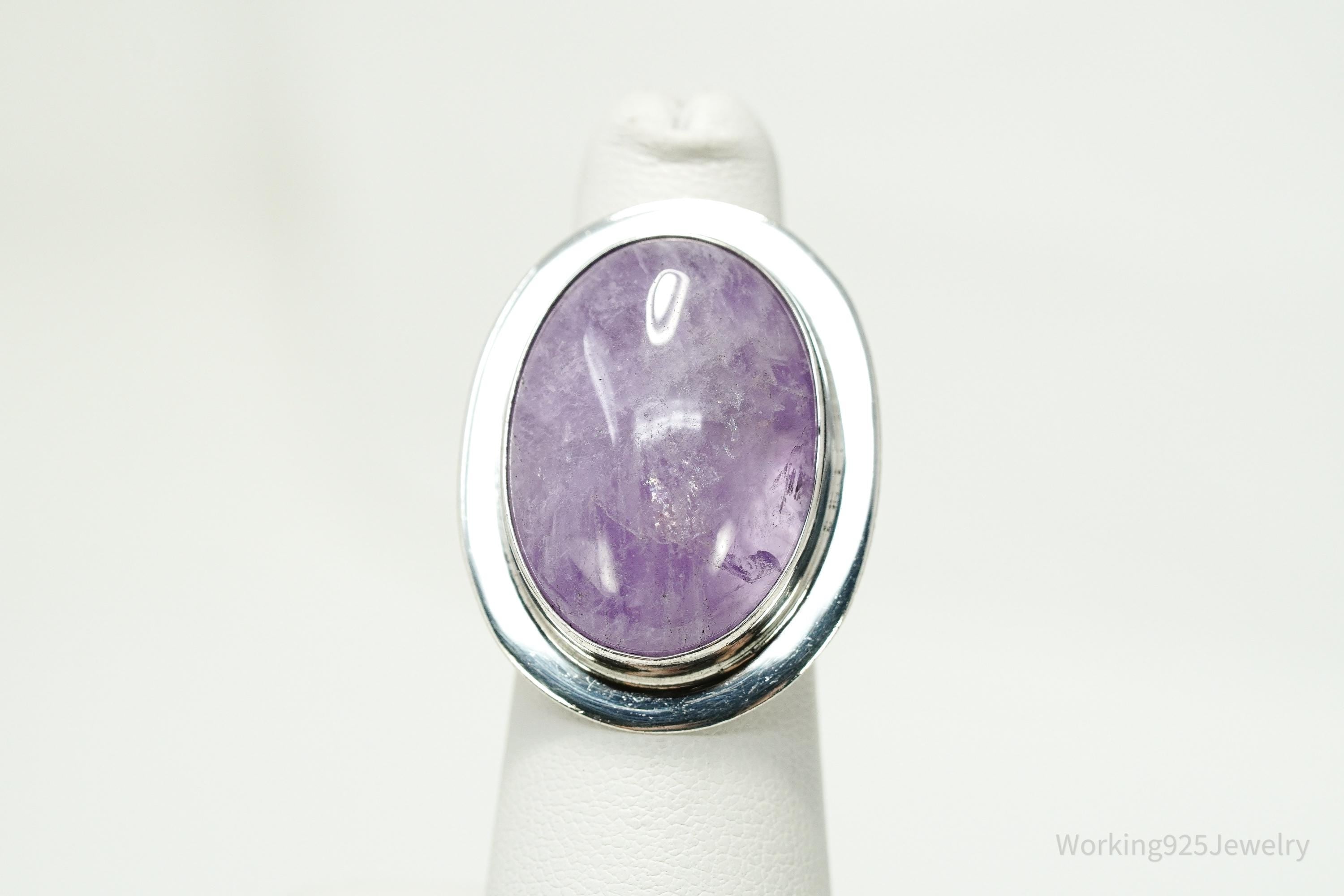 Vintage Mexico Modernist Dominique Dinouart Large Amethyst Sterling Silver Ring - Size 6.75
