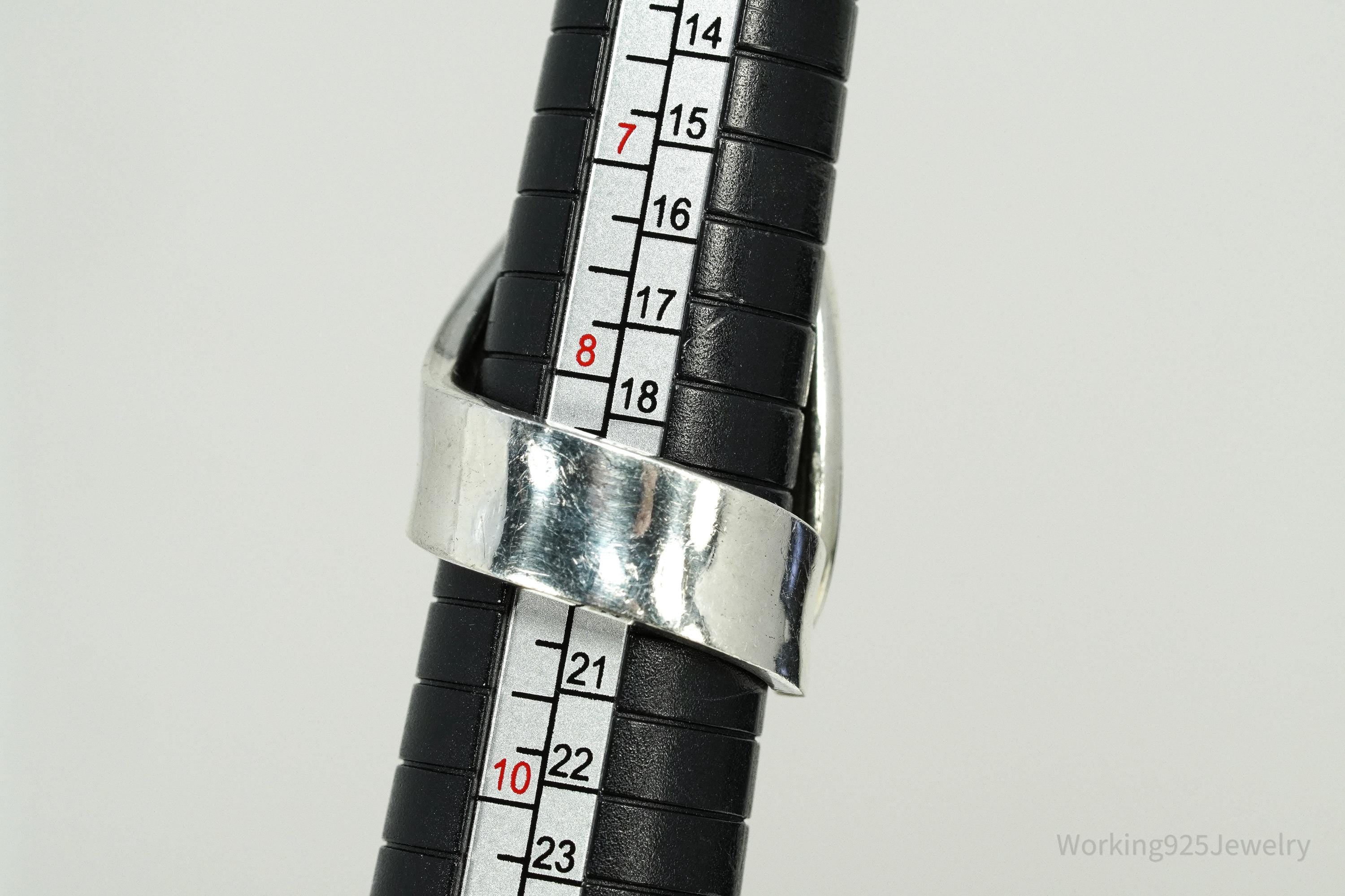 Vintage Large Amber Modernist Style Sterling Silver Ring - Size 9