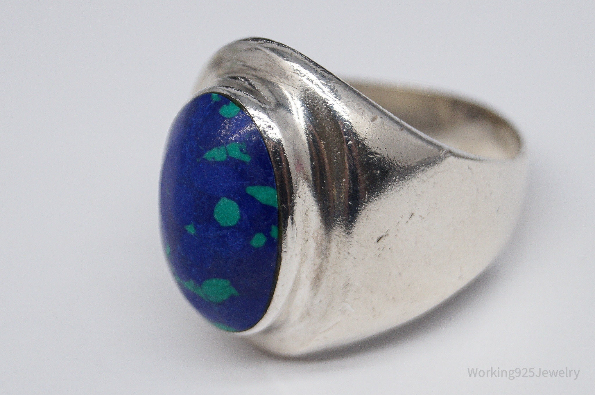 Vintage Mexico Azurite Malachite Sterling Silver Ring - Size 12.5