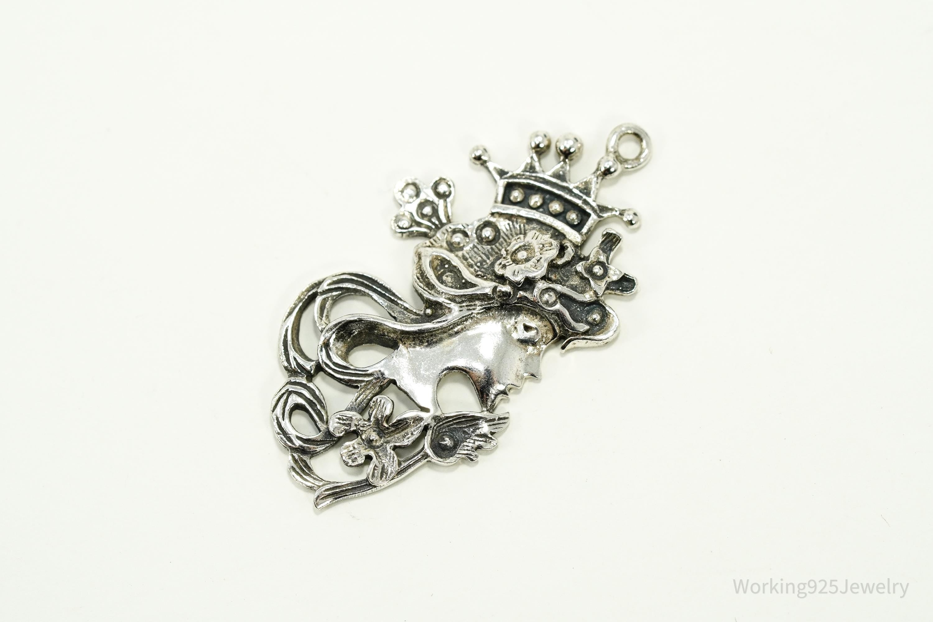 Vintage Art Nouveau Style Queen Sterling Silver Pendant