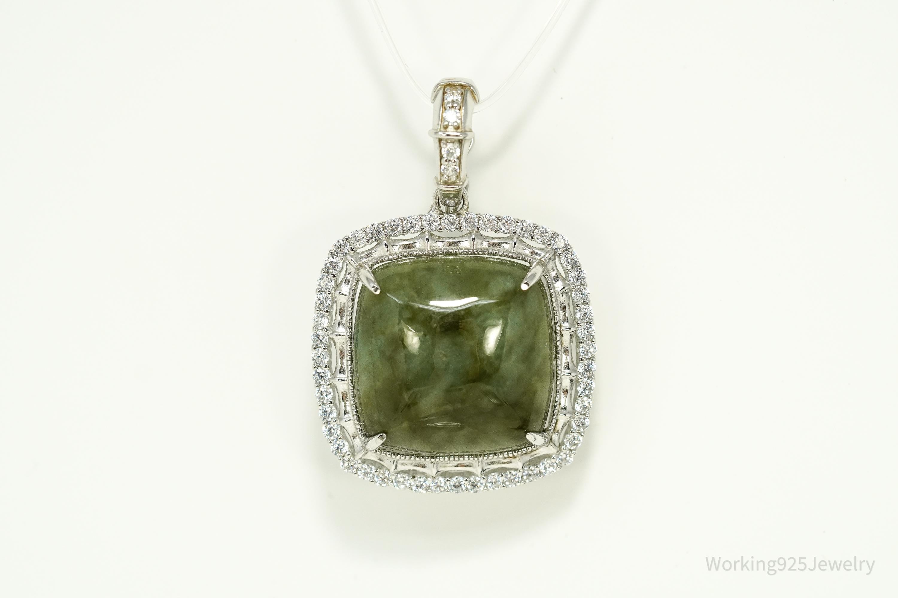 Vintage PAJ Jade & Cubic Zirconia Sterling Silver Pendant