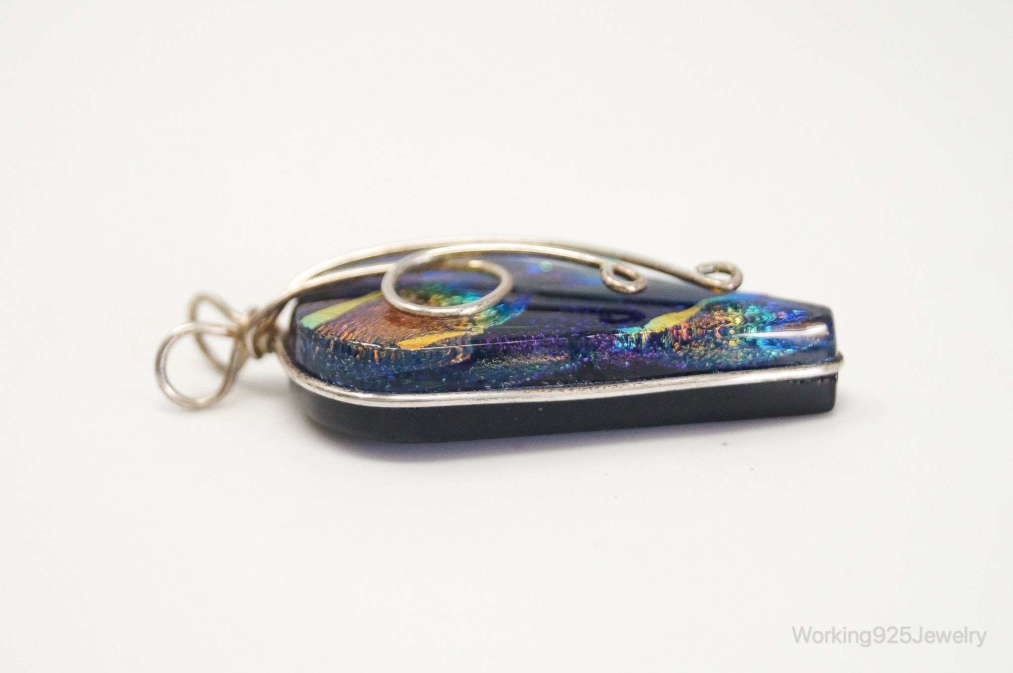 Vintage Large Dichroic Glass Sterling Silver Necklace Pendant