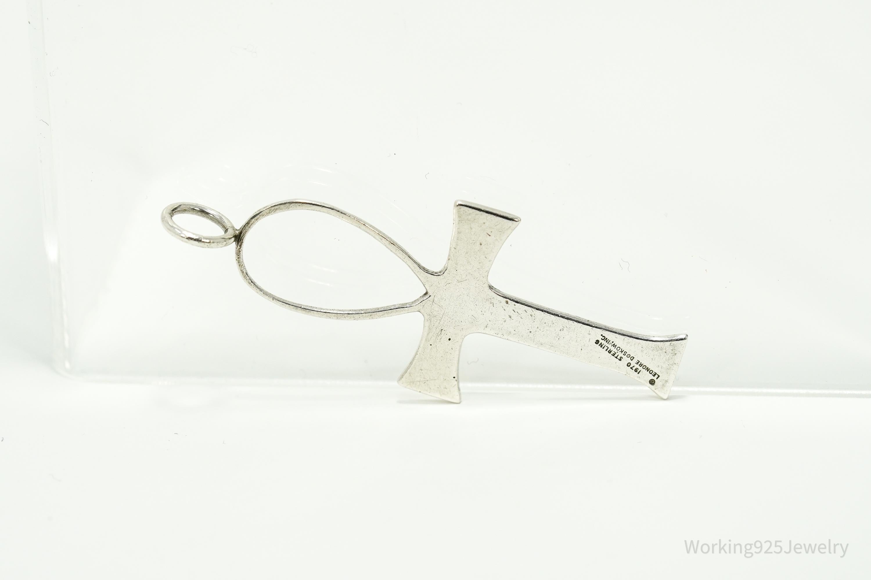 Vintage 1970 Leonore Doskow Ankh Cross Sterling Silver Pendant