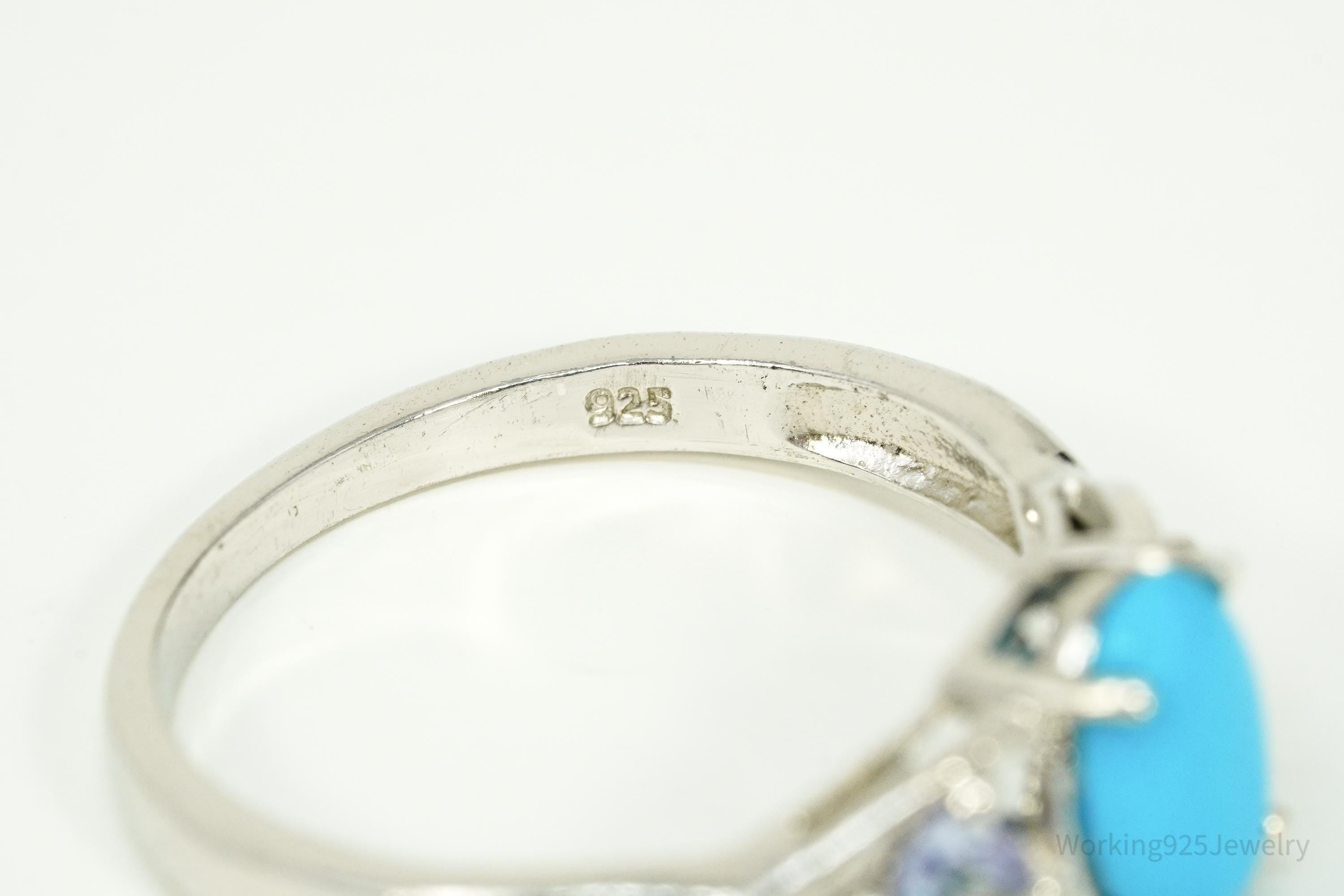 Vintage Blue Turquoise & Tanzanite Sterling Silver Ring - Size 7.25
