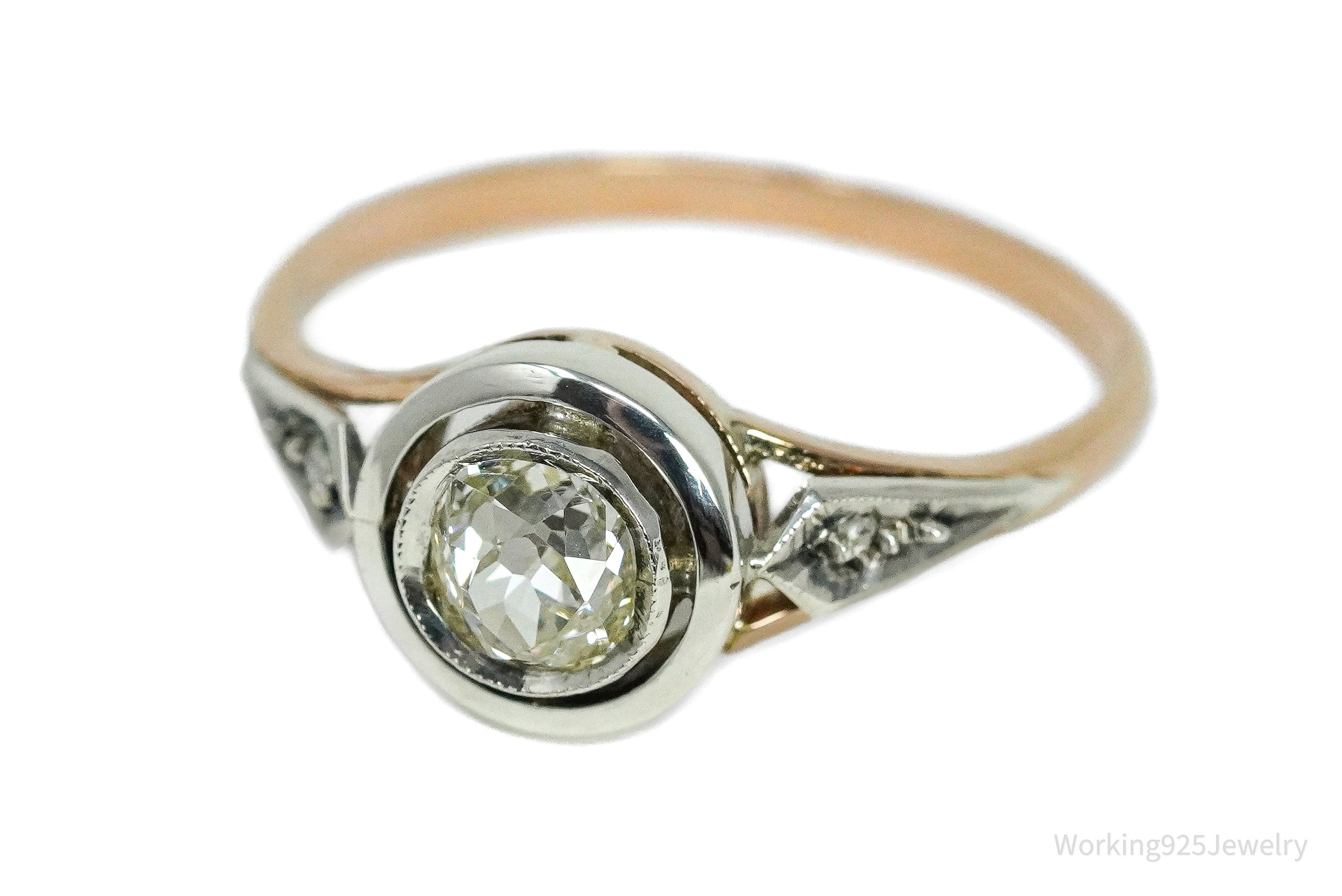 Antique 14K Rose Gold, Sterling Silver, & Diamond Ring - Size 9.25