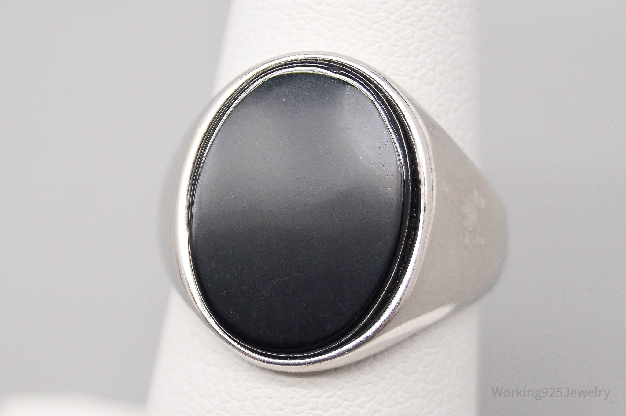 Vintage Large Black Onyx Sterling Silver Ring - Size 6.25