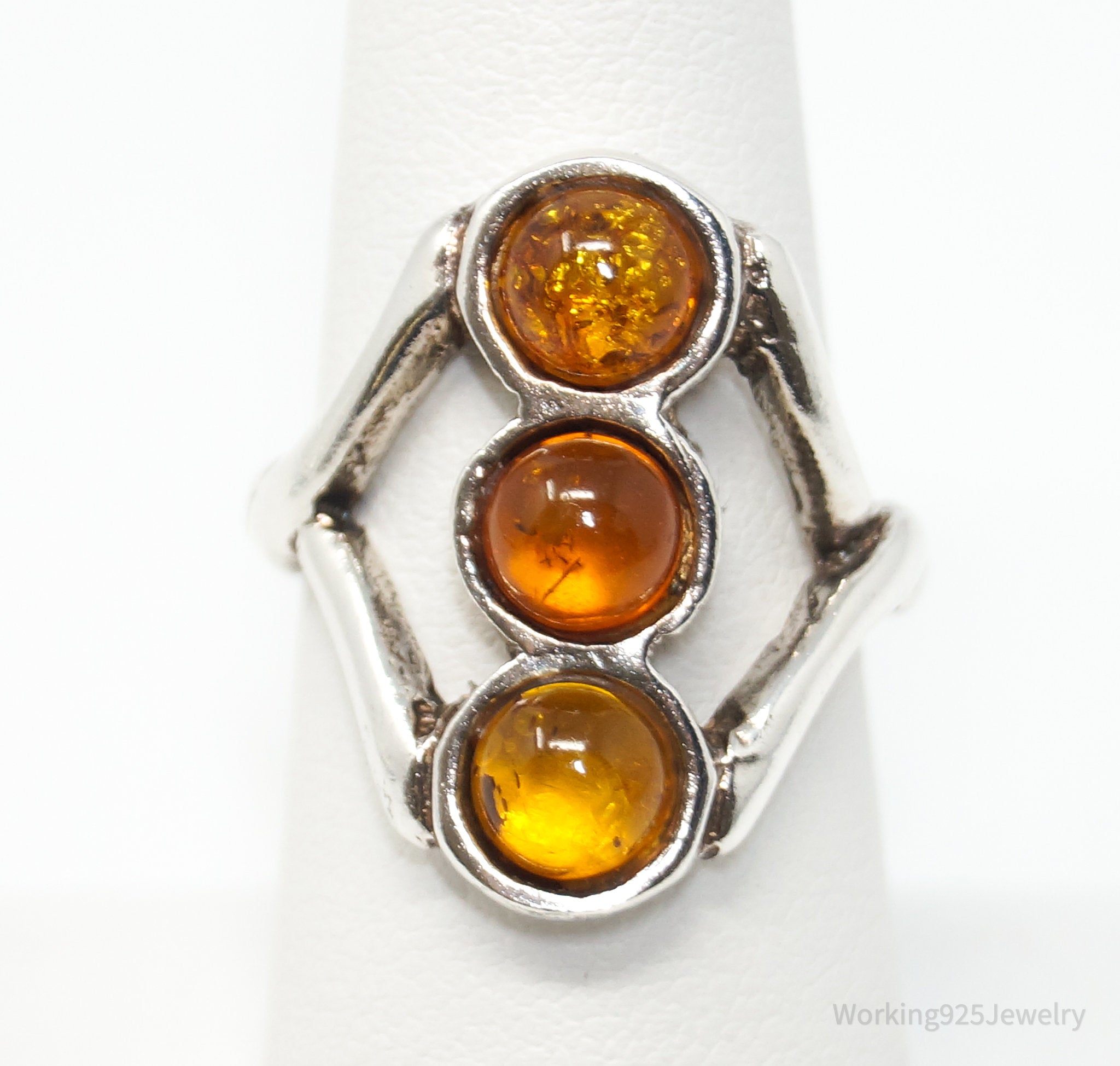 Vintage Multi Amber Sterling Silver Ring - Size 7.25