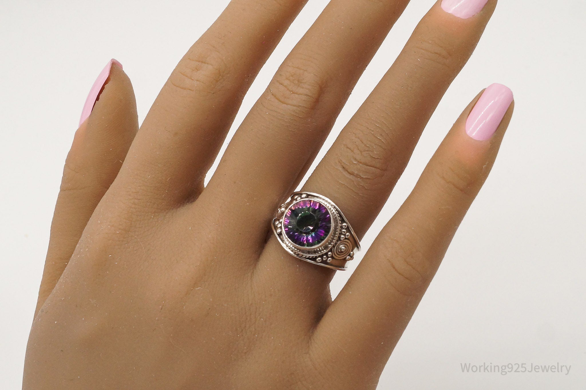 Vintage Mystic Topaz Sterling Silver Ring - Size 8