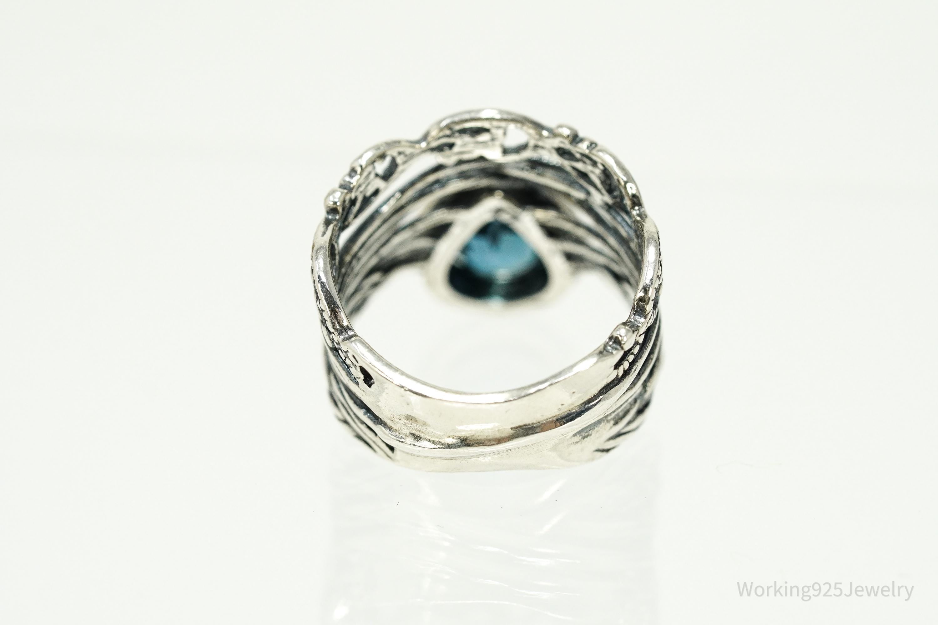 Vintage Israel Designer Paz PZ Blue Topaz Sterling Silver Ring - Size 7.5
