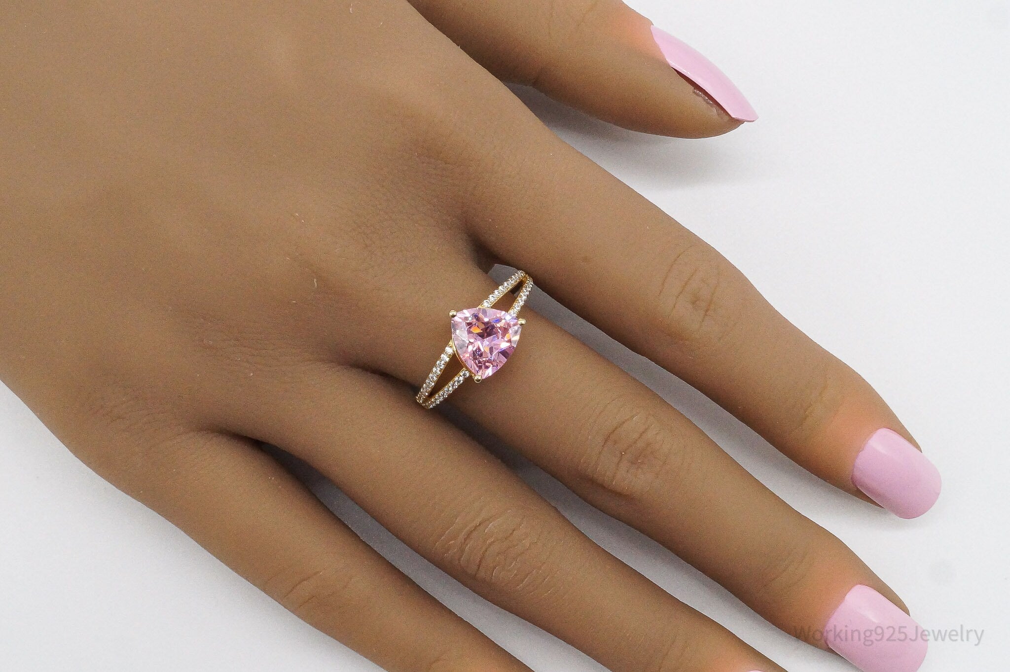 VTG Pink & White Cubic Zirconia Gold Vermeil Sterling Silver Ring Size 9.25