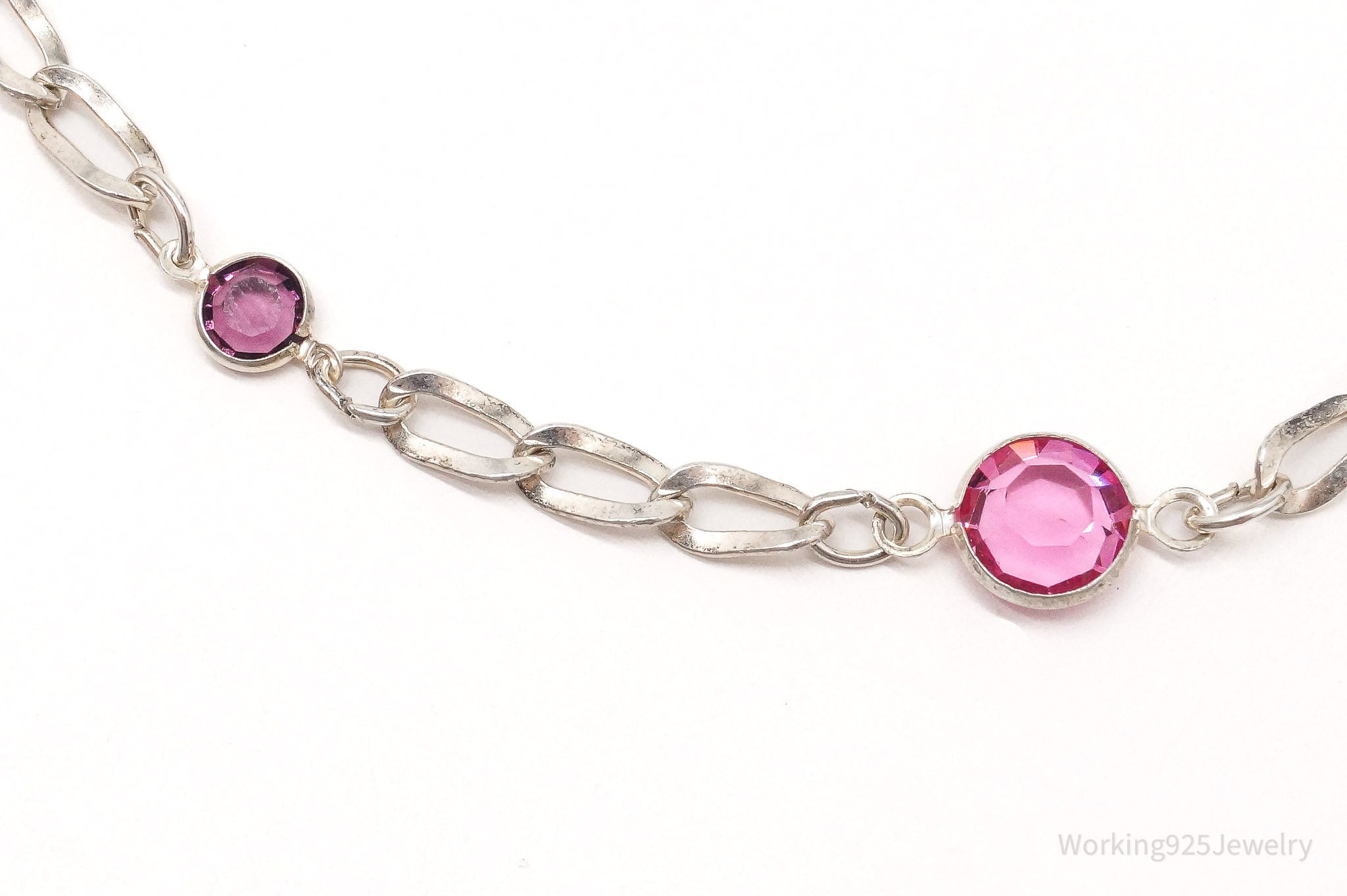 Vintage Avon Pink Crystal Chain Link Sterling Silver Bracelet