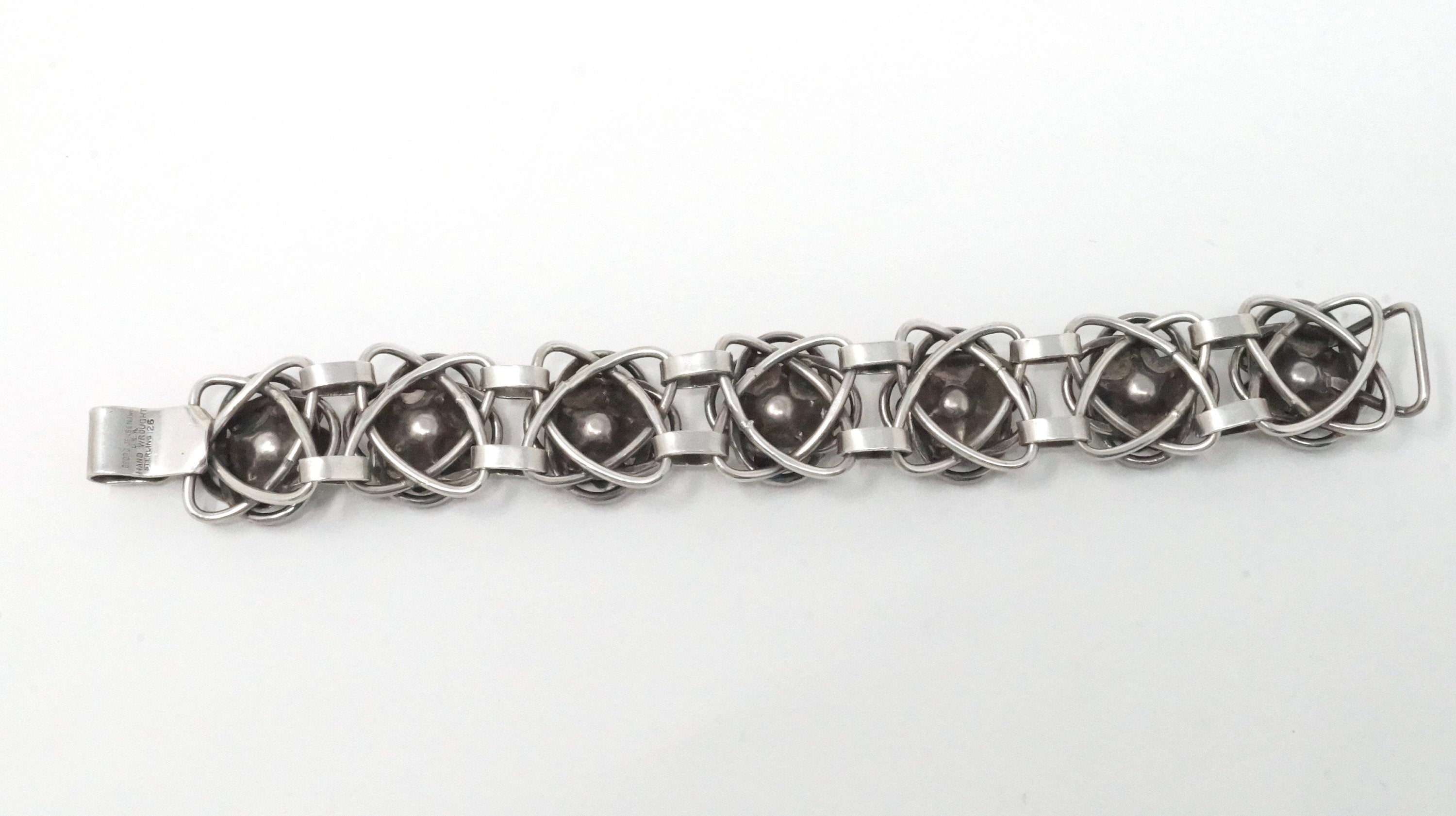 Vintage Modernist Designer Georg Jensen Flower Panel Sterling Silver Bracelet