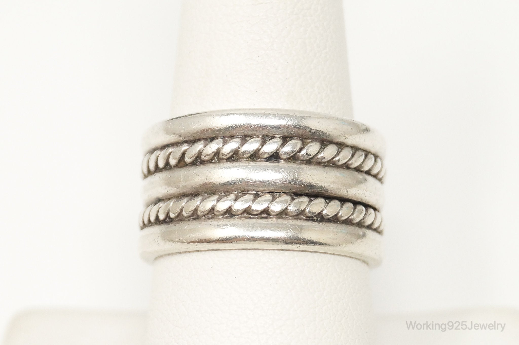 Vintage Modern Braid Rope Sterling Silver Band Ring - Size 9