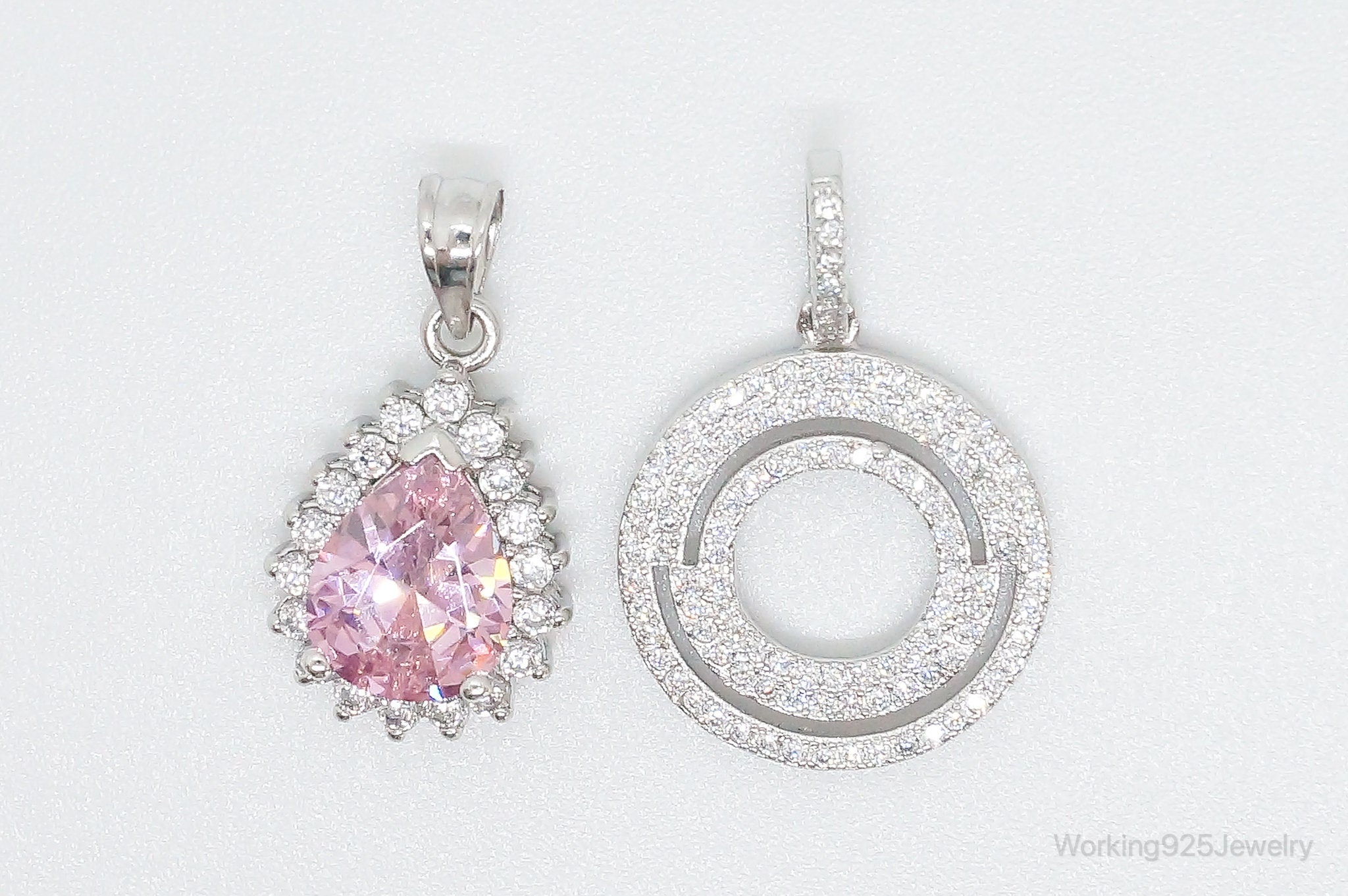 Vintage Pink Topaz Cubic Zirconia Sterling Silver Necklace Pendants