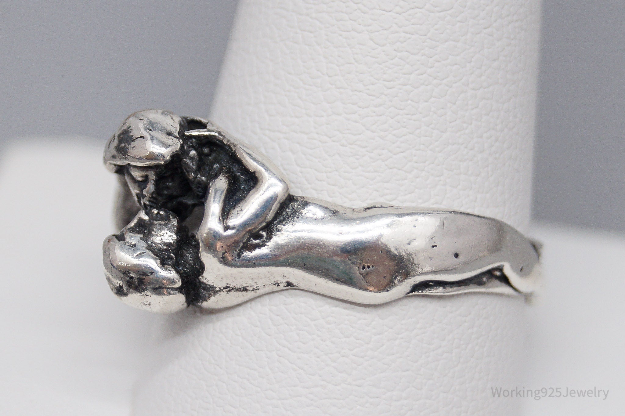 Vintage Kissing Couple Lovers Sex Sterling Silver Ring - Size 12.5