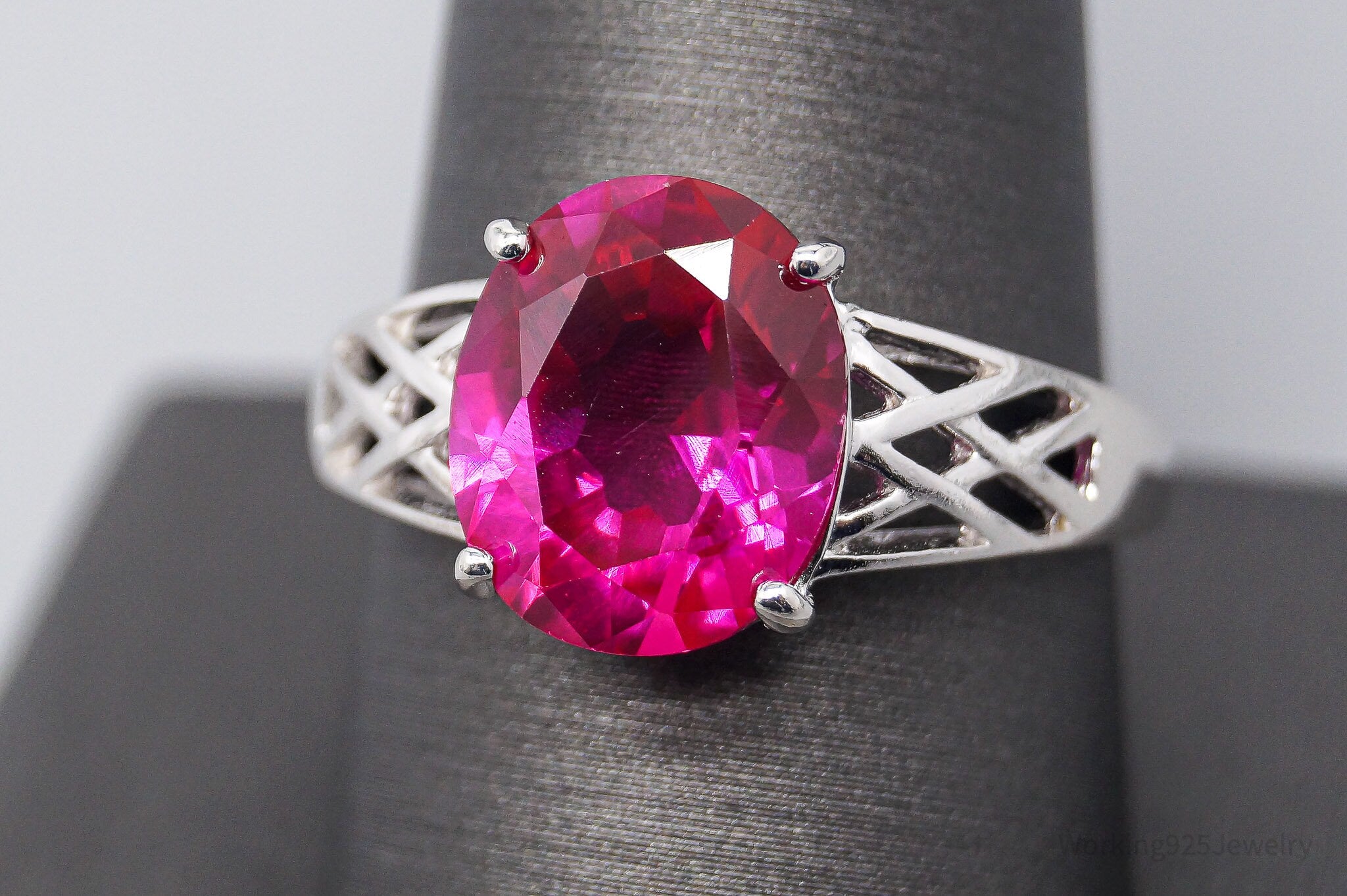 JTV BBJ Lab Ruby Rhodium Over Sterling Silver Ring - Size 9.75