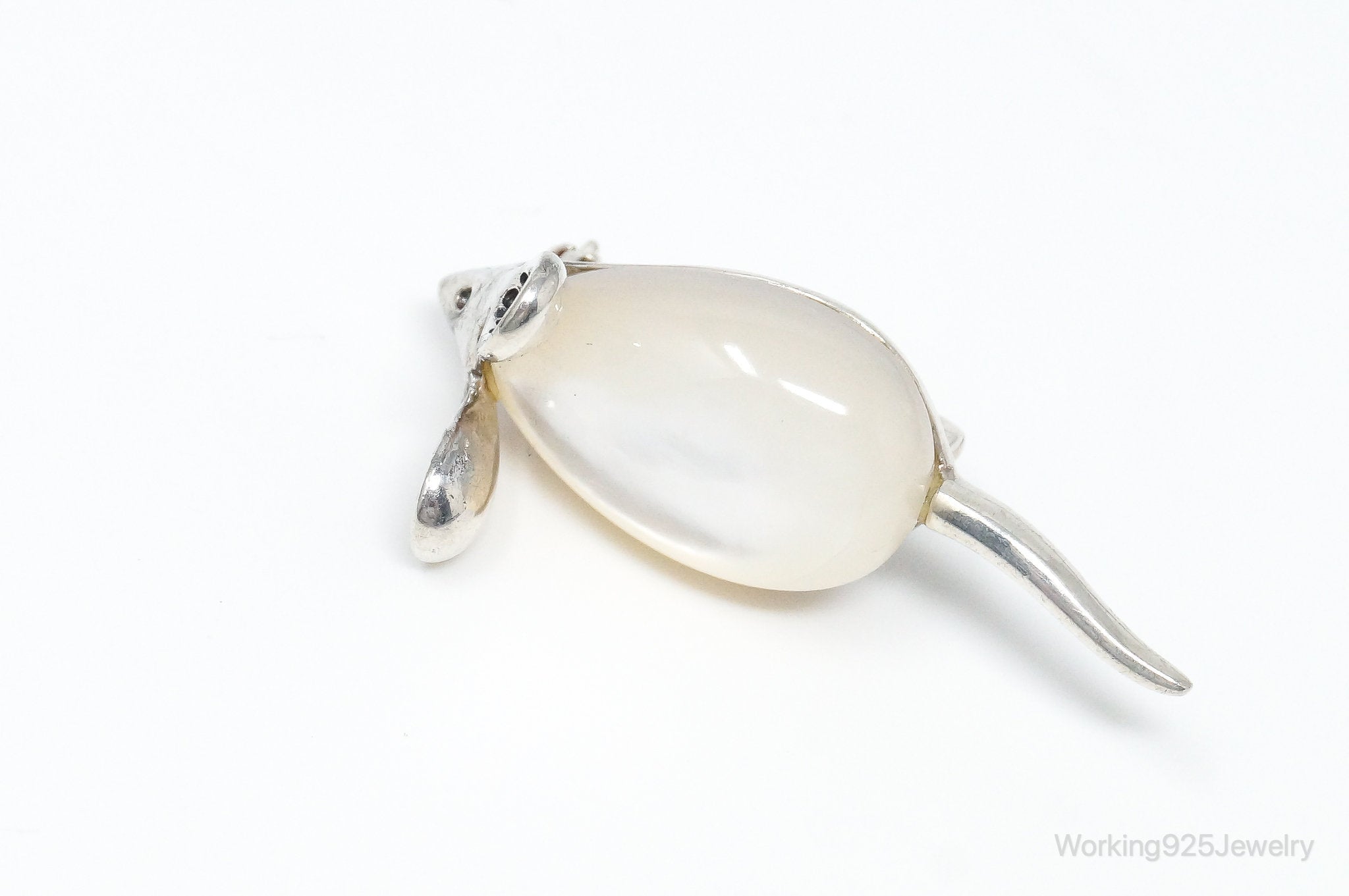 Vintage Mother Of Pearl Mouse Sterling Silver Brooch Pin