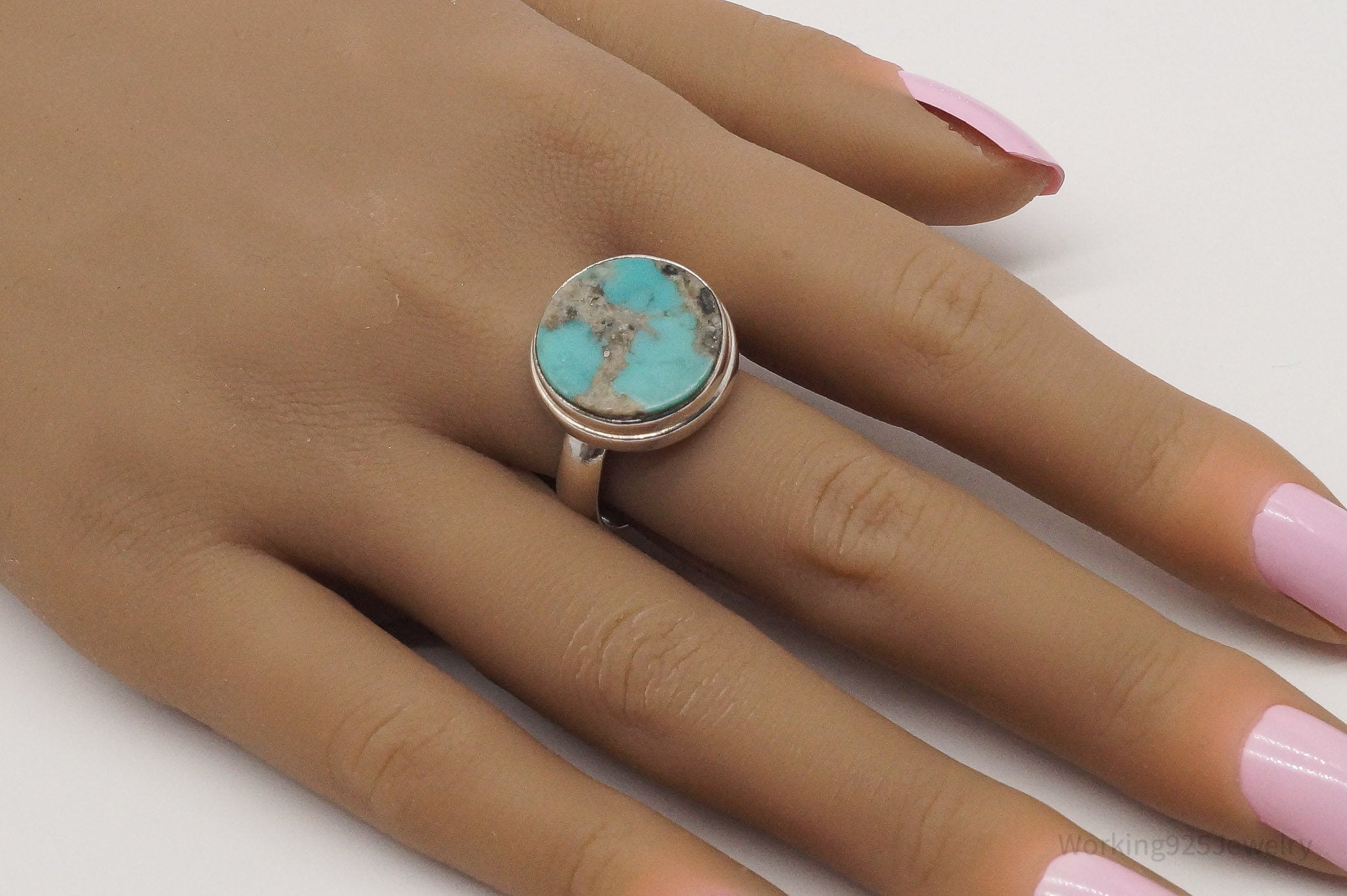 Vintage Turquoise Sterling Silver Ring - Size 11.25