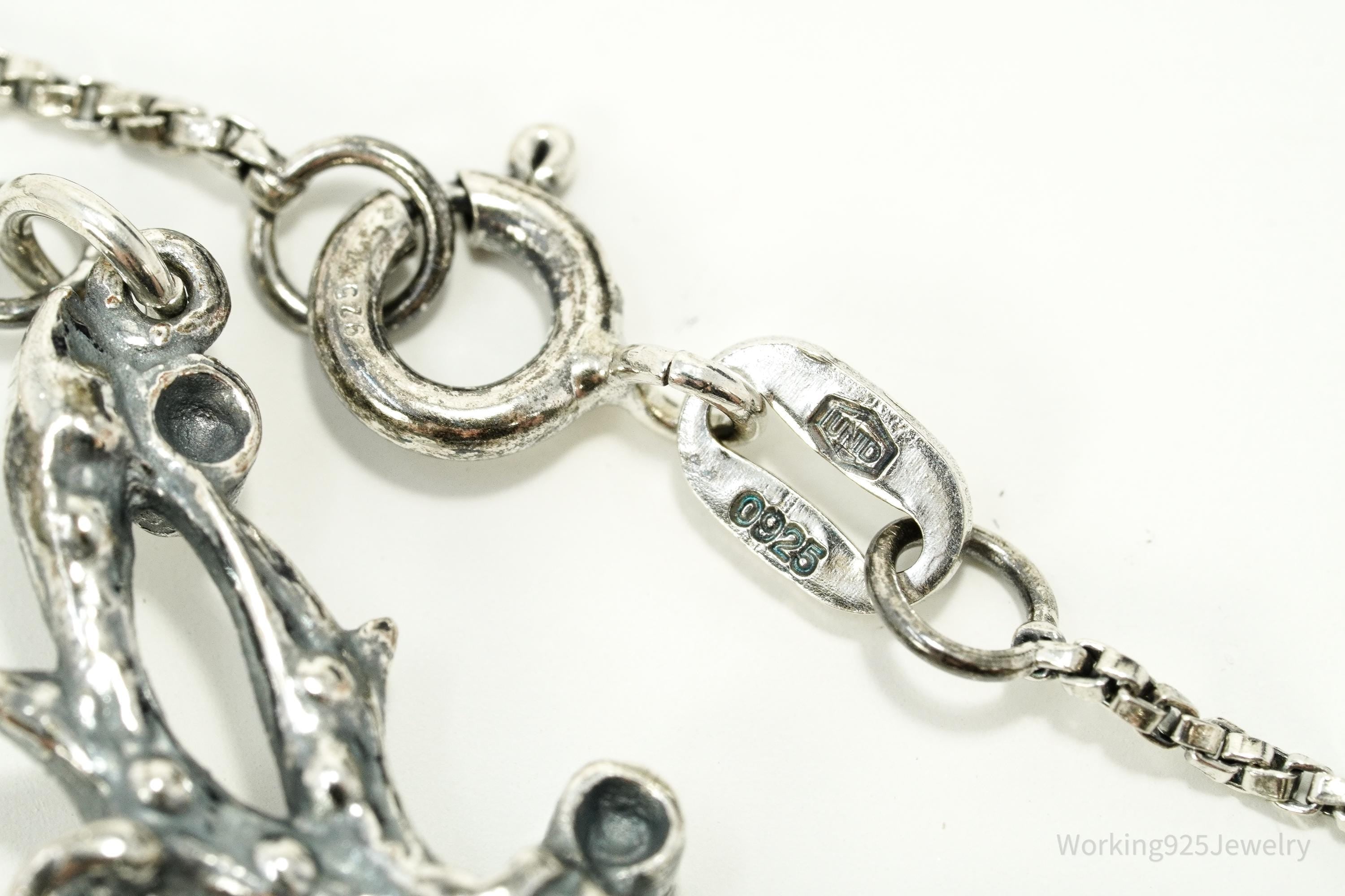 Vintage Art Nouveau Style Crystal Sterling Silver Necklace 15"