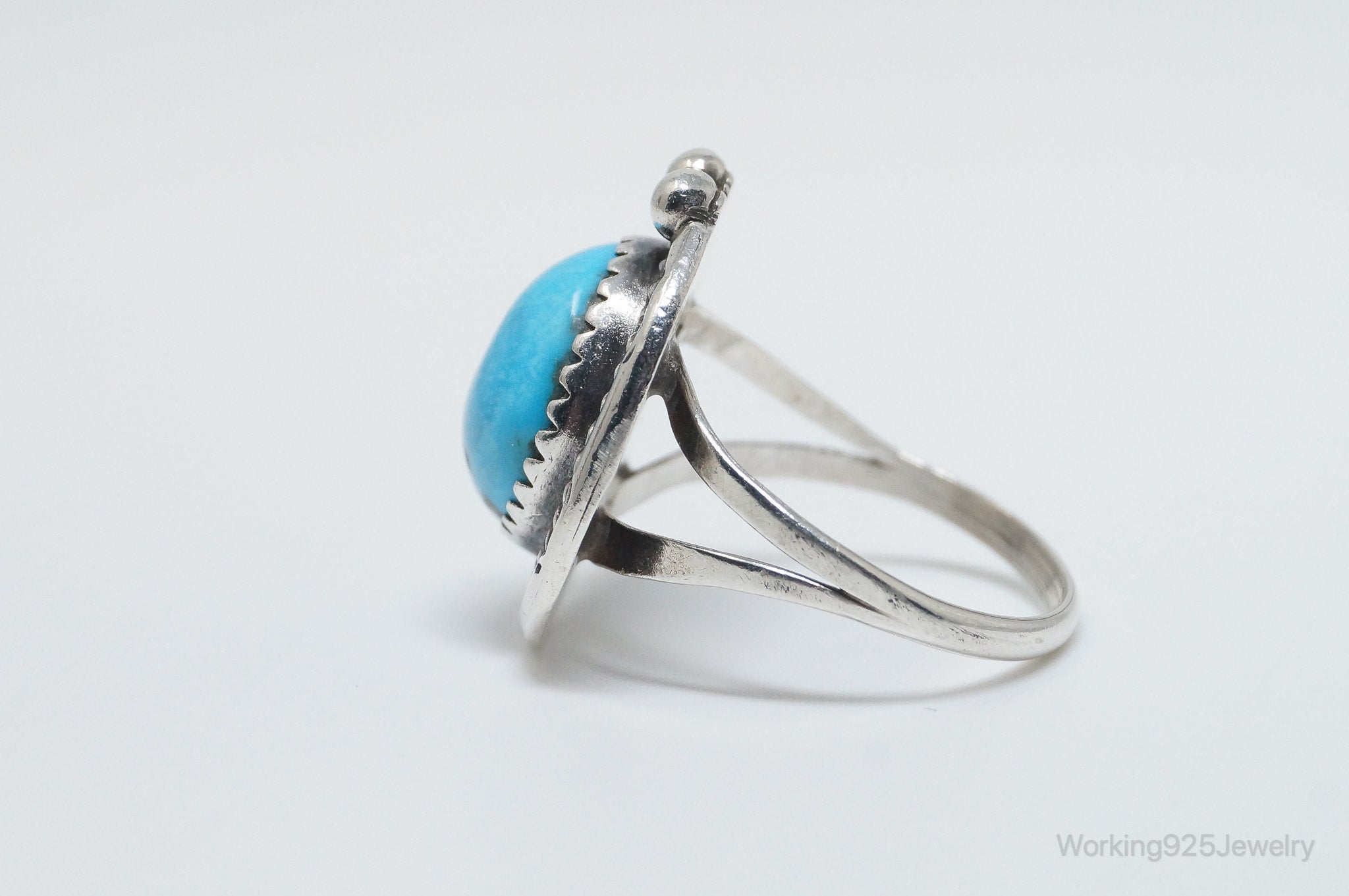 Vintage Native American Blue Turquoise Unsigned Sterling Silver Ring - SZ 8.25