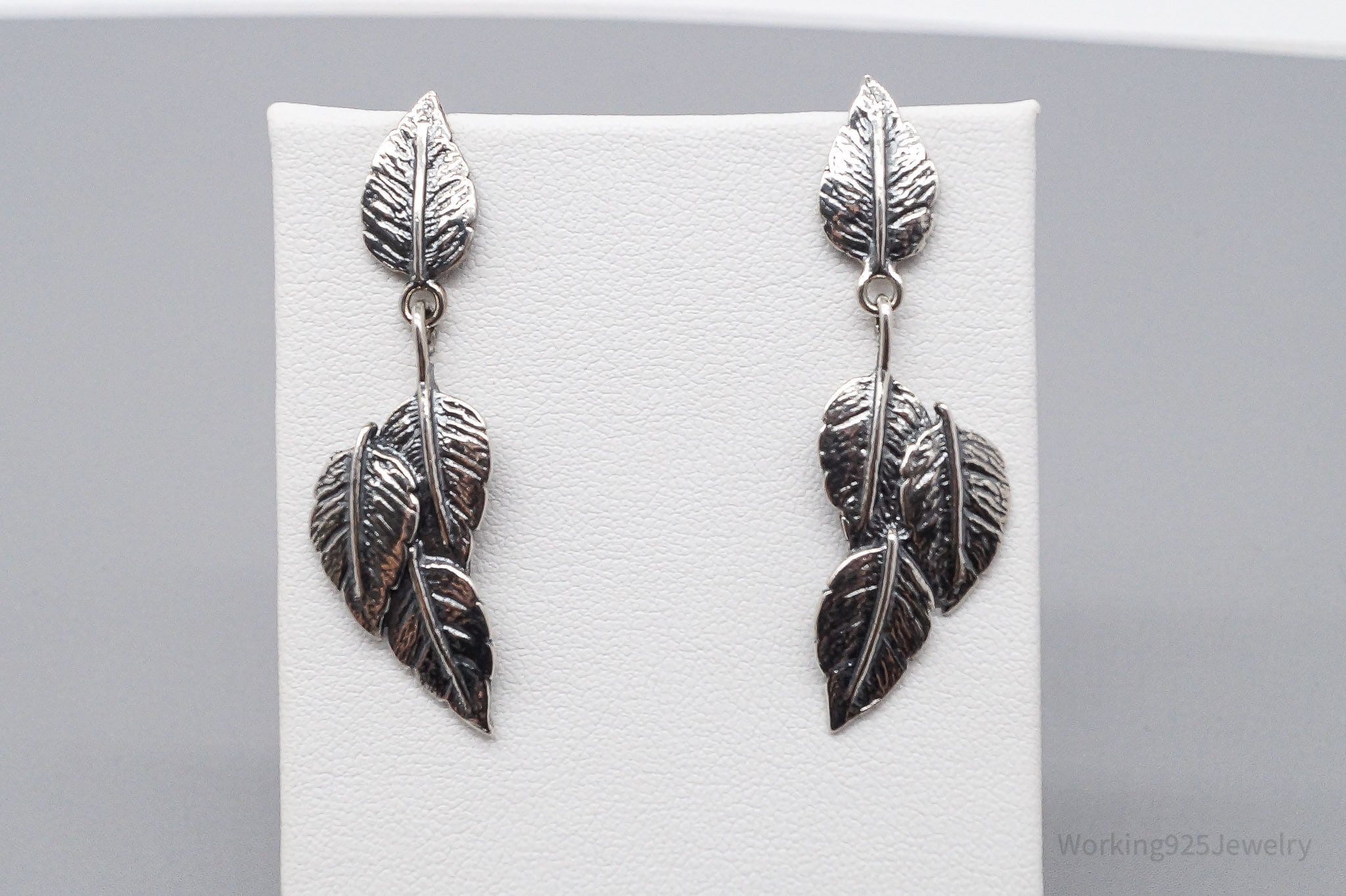 Vintage Israel Designer Leaves Sterling Silver Earrings