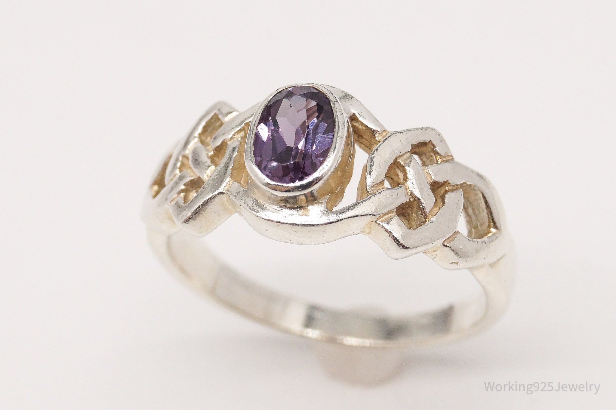 Vintage Synthetic Alexandrite Celtic Knot Sterling Silver Ring - Size 7