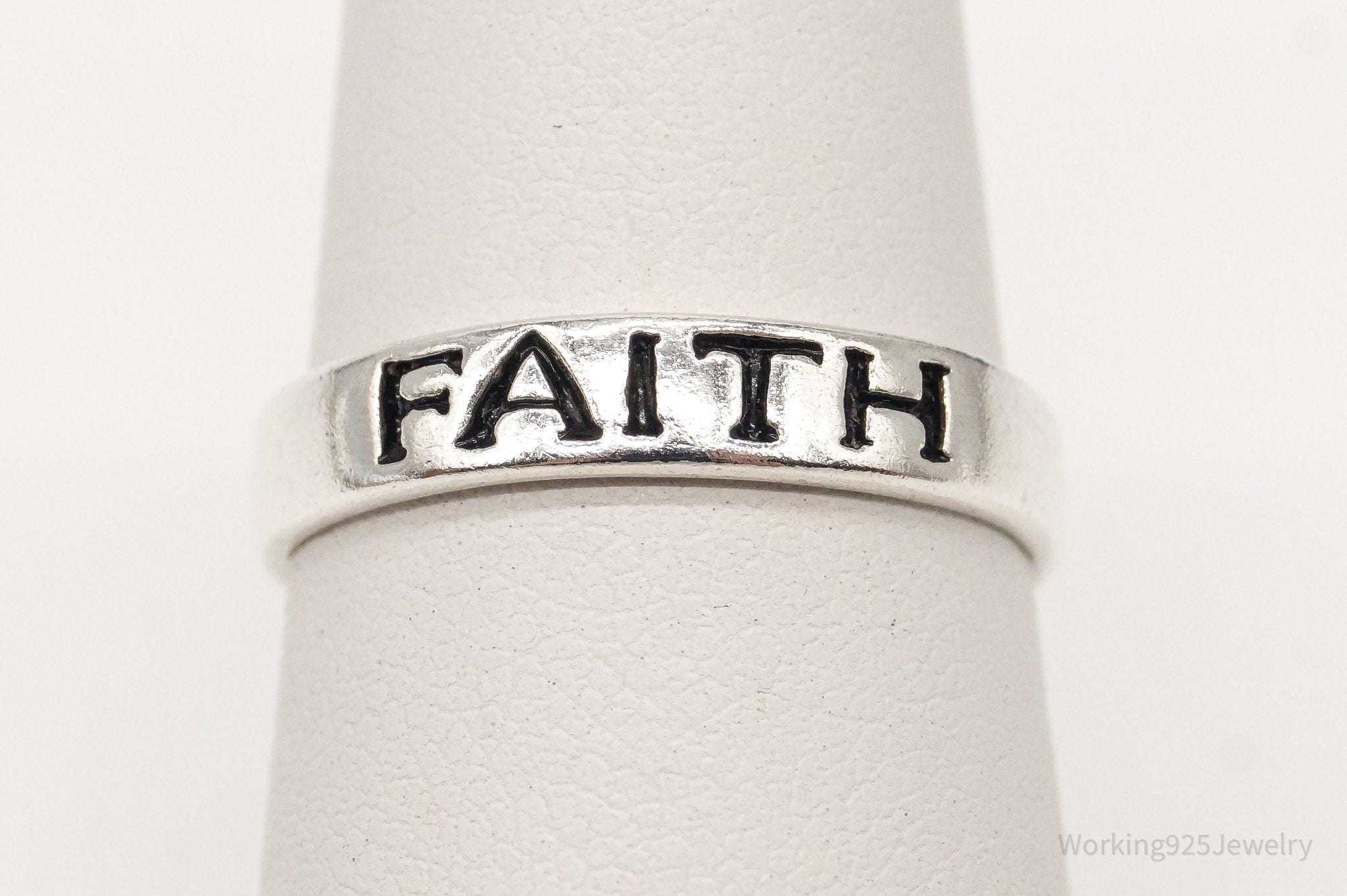 Vintage "Faith" Sterling Silver Band Ring - Size 7