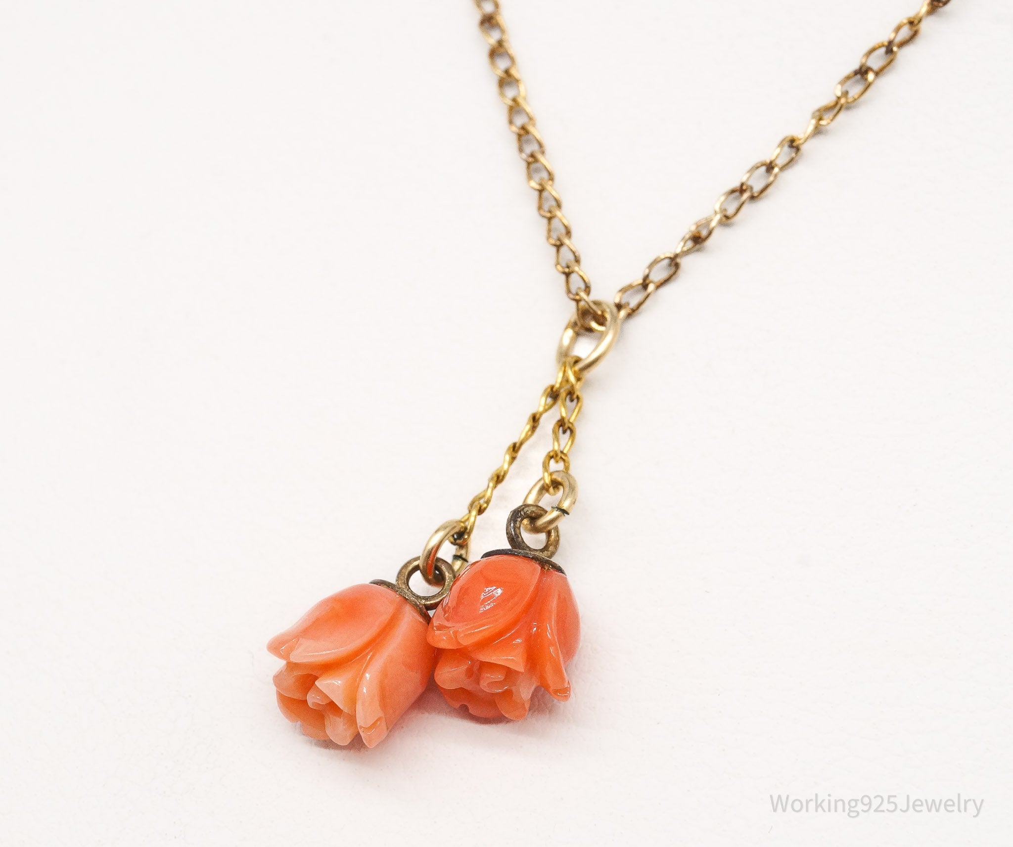 Vintage 10K Yellow Gold Filled Coral Rose Chain Necklace 18"