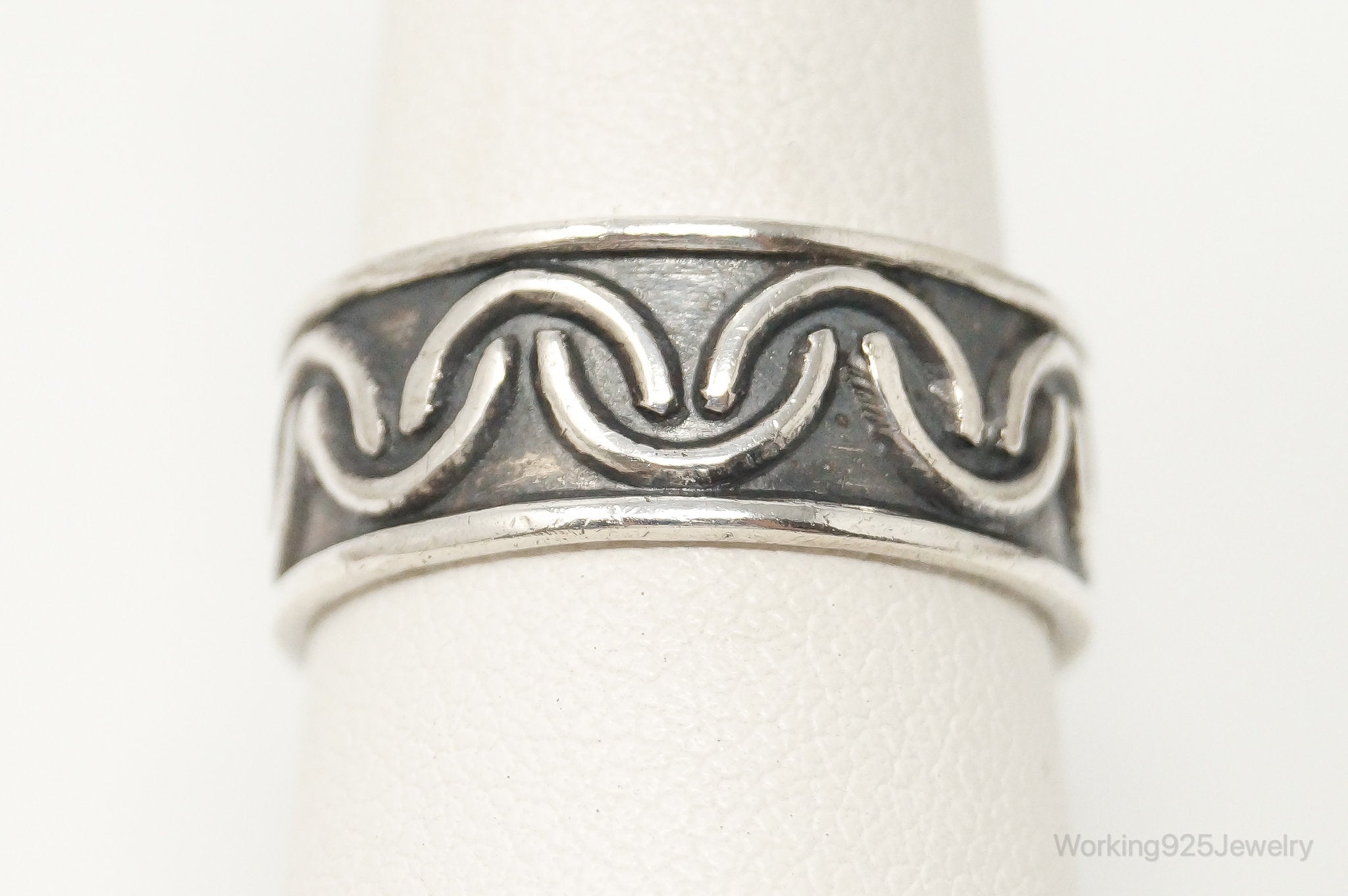 Vintage Thailand Oxidzied Sterling Silver Band Ring - Size 8.5