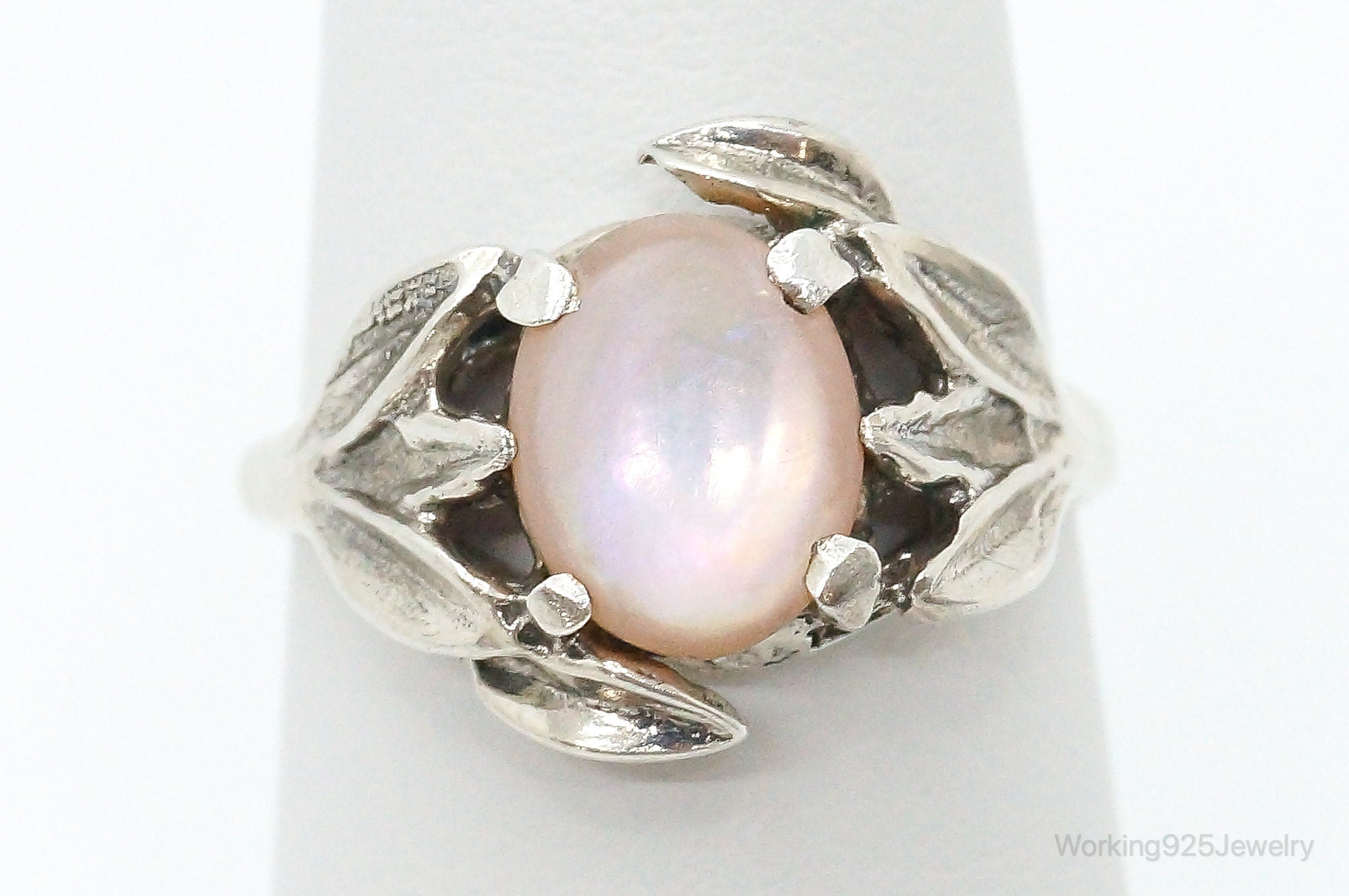 Vintage Pink Mother Of Pearl Sterling Silver Ring - Size 6.25