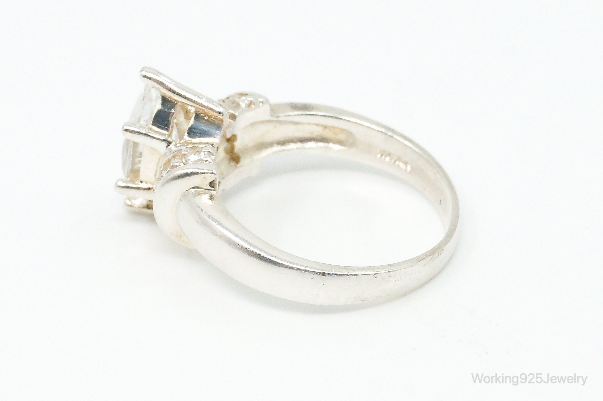 Vintage Art Deco Style Cubic Zirconia Sterling Silver Ring - Size 8