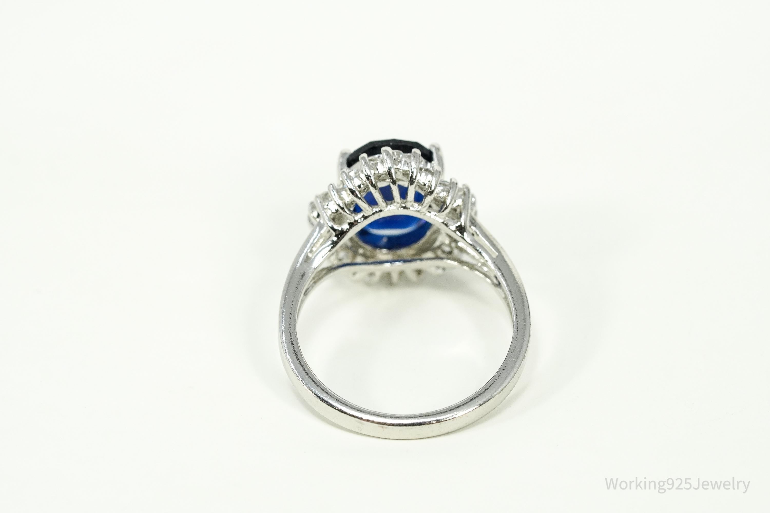 Vintage Avon RJ Simulated Blue Sapphire & Cubic Zirconia Sterling Silver Ring Size 10