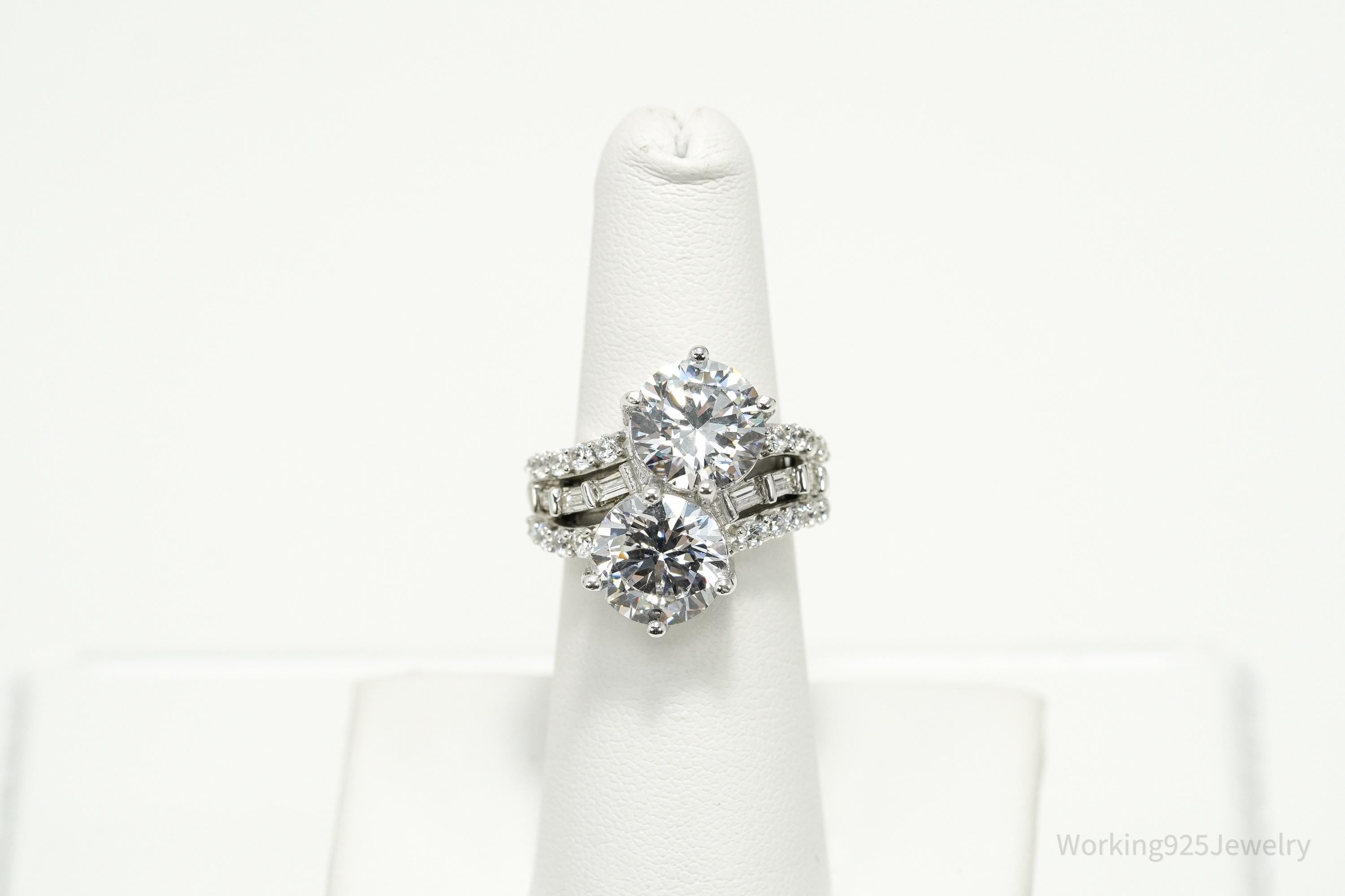 Vintage Cubic Zirconia Cluster Cocktail Sterling Silver Ring - Size 6