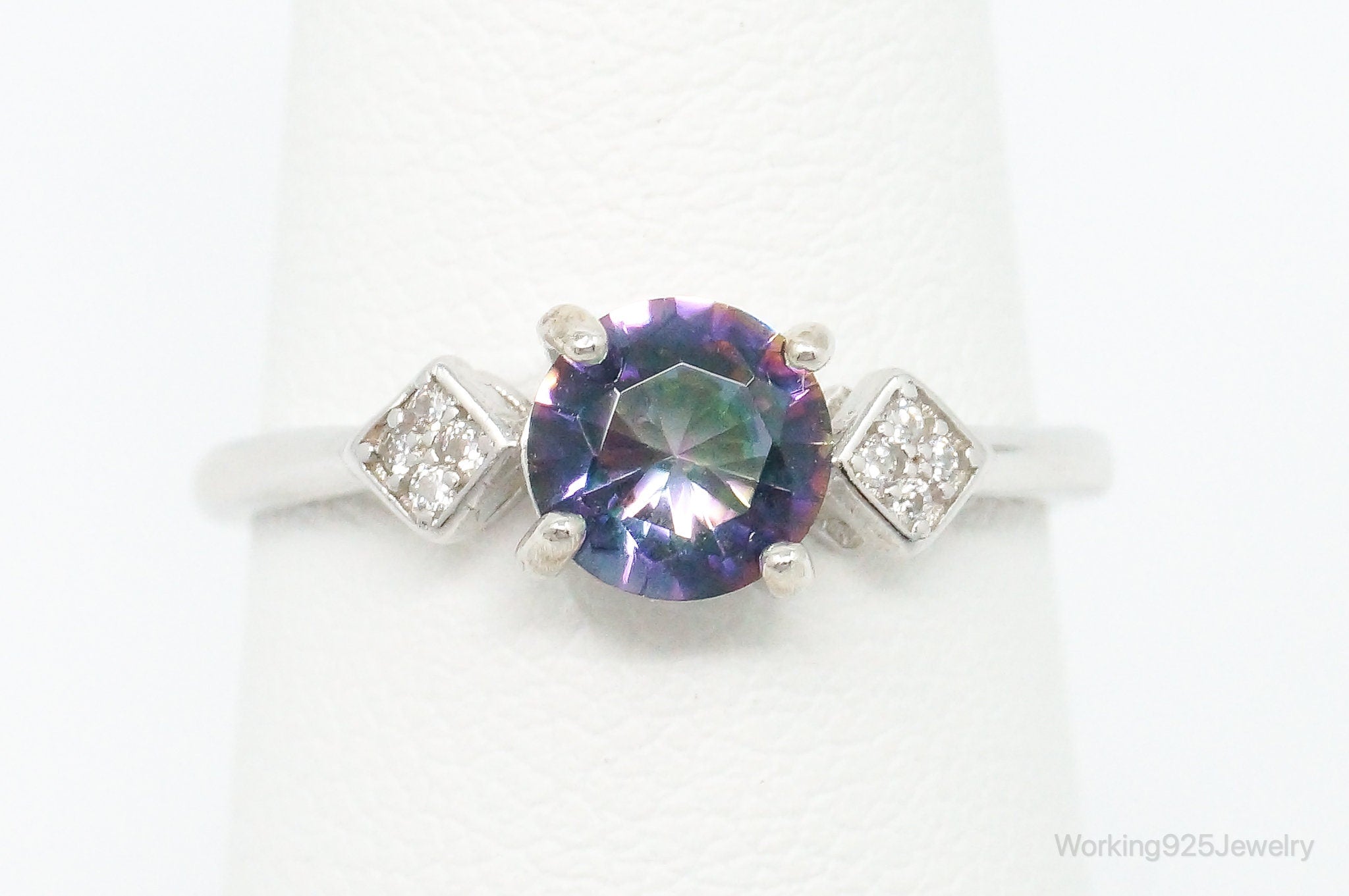 Vintage Mystic Topaz Cubic Zirconia Ring Sterling Silver - Size 7 Adjustable