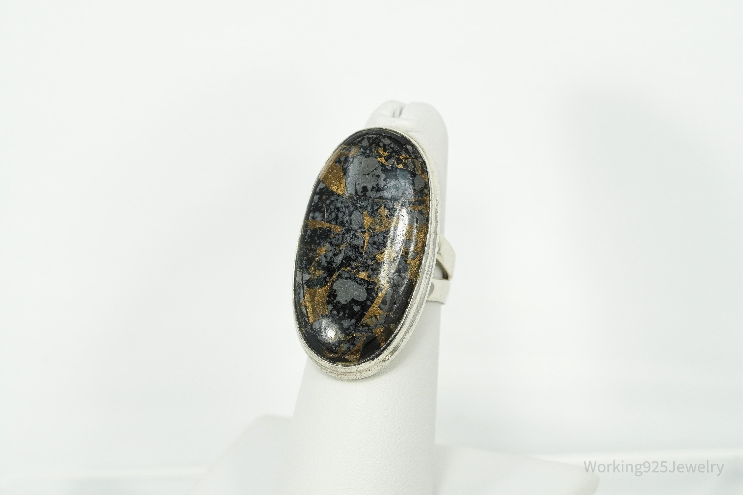 Vintage Black Copper Gemstone Sterling Silver Ring - Size 6