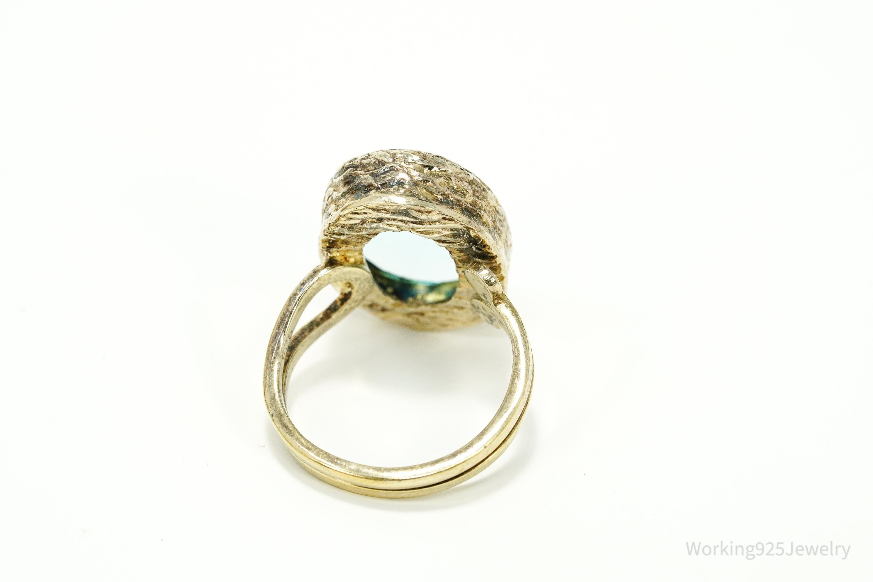 Vintage Blue Stone Gold Vermeil Sterling Silver Ring - Size 6.75 Adjustable