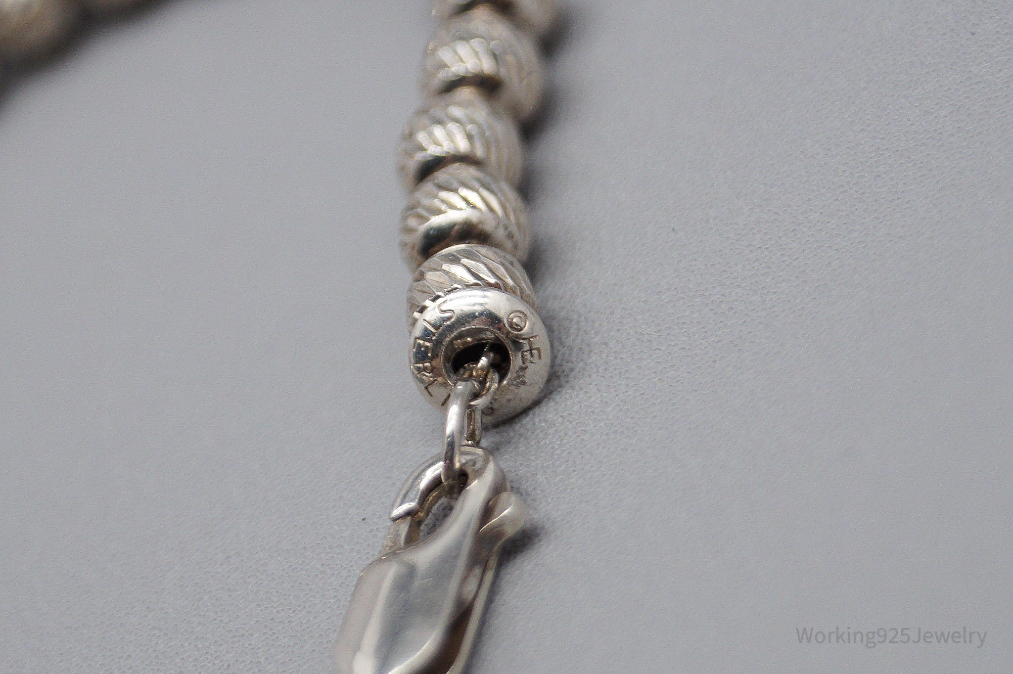 Vintage Textured Ball Beaded Chains Link Sterling Silver Bracelet - 7 3/8"