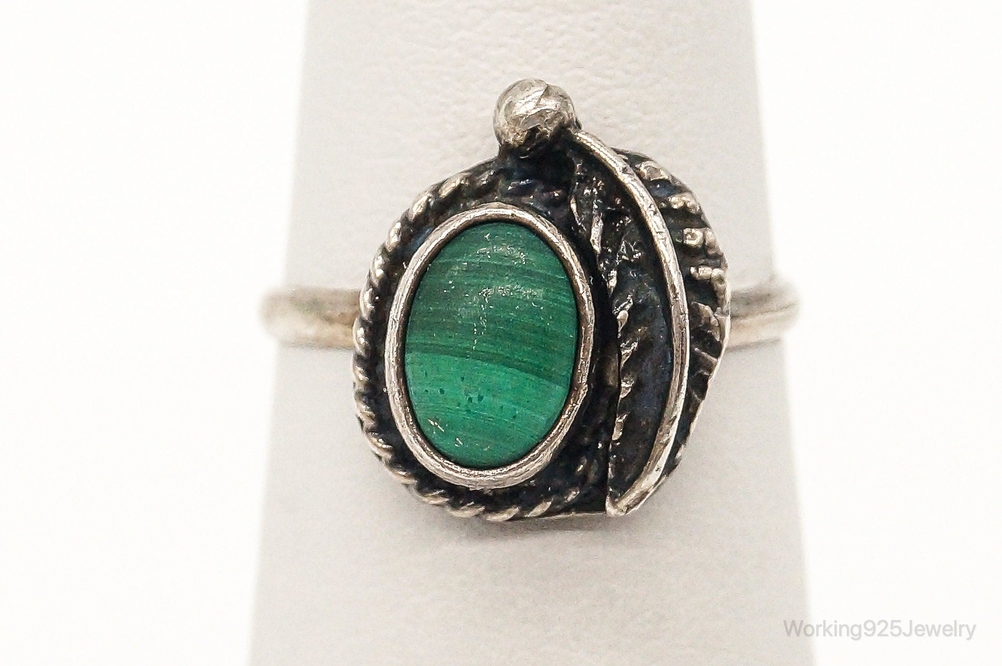 Vintage Native American Malachite Unsigned Sterling Silver Ring - SZ 3.5