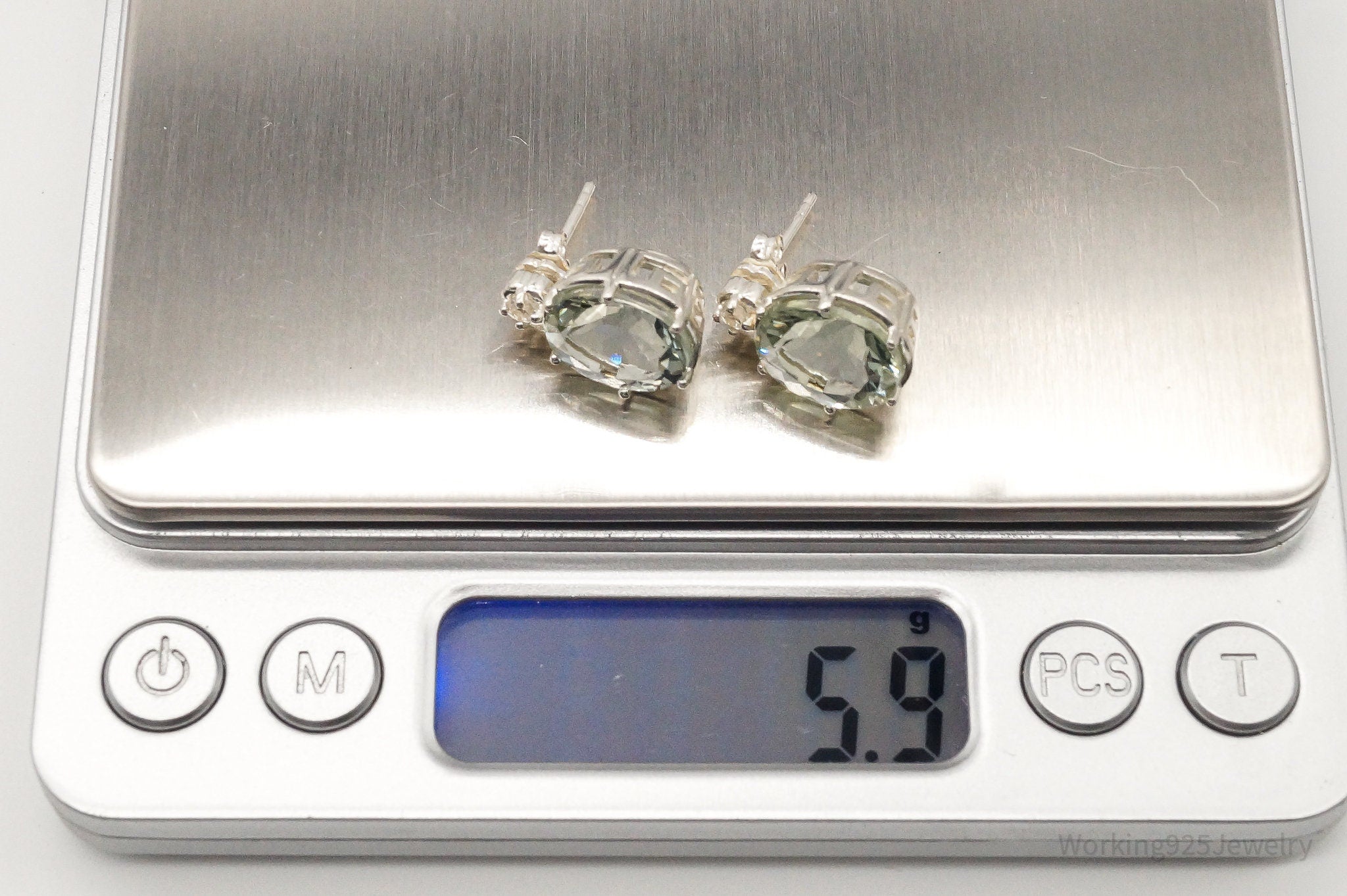 Vintage Large Prasiolite Cubic Zirconia Sterling Silver Earrings