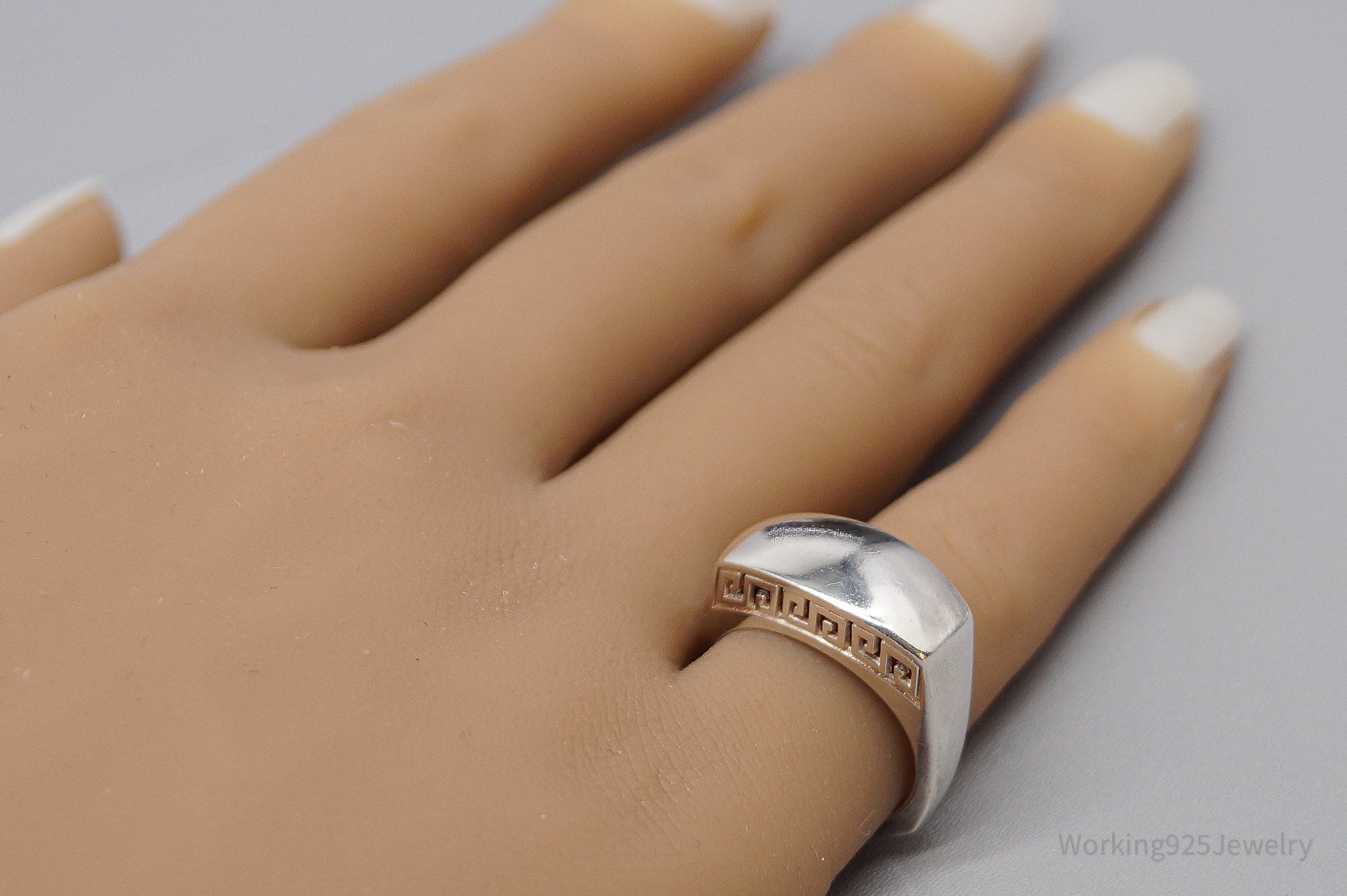 Vintage Greek Key 999 Silver Band Ring - Size 6